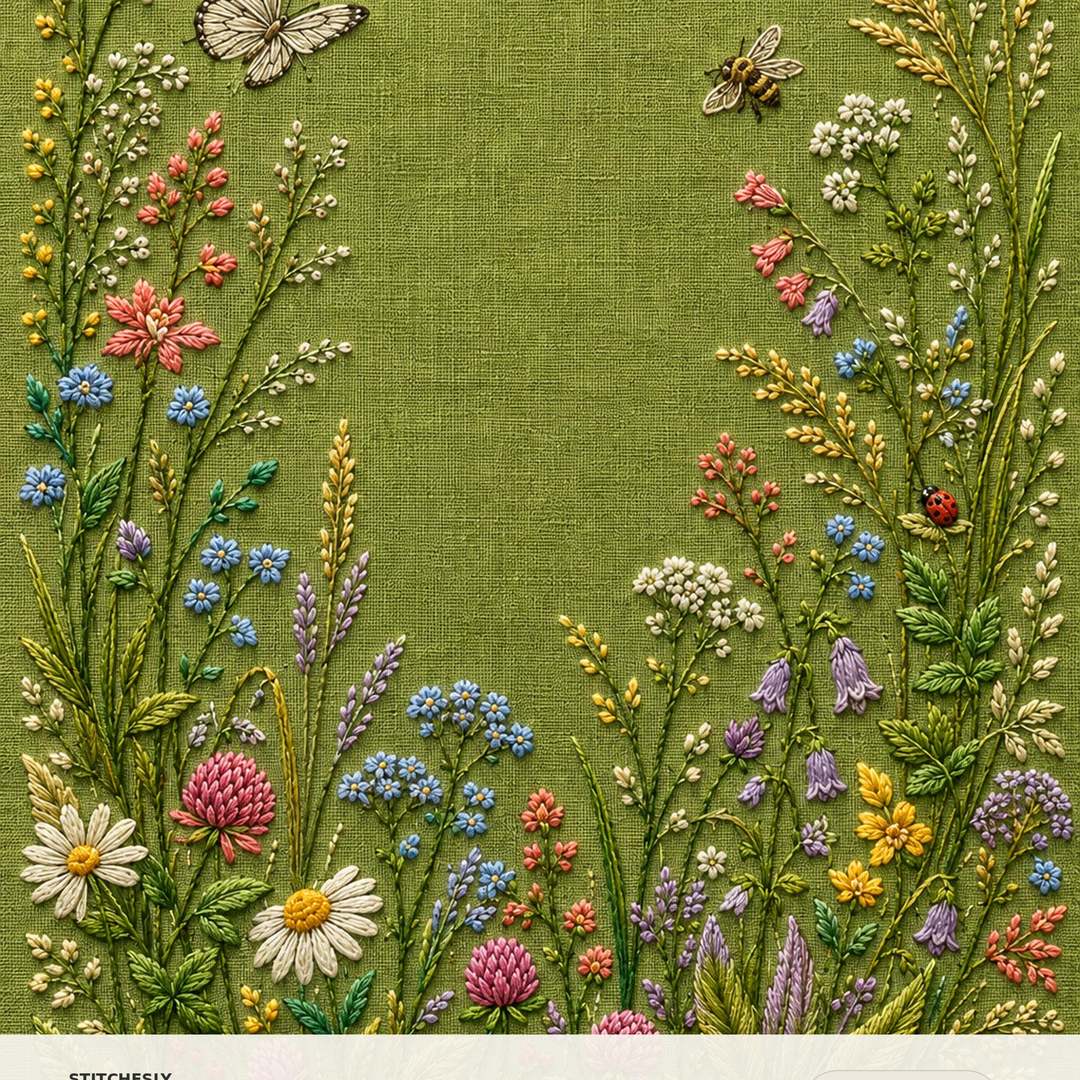 Meadow Insects Botanical embroidered project idea for the digital hand embroidery pattern and stitch guide