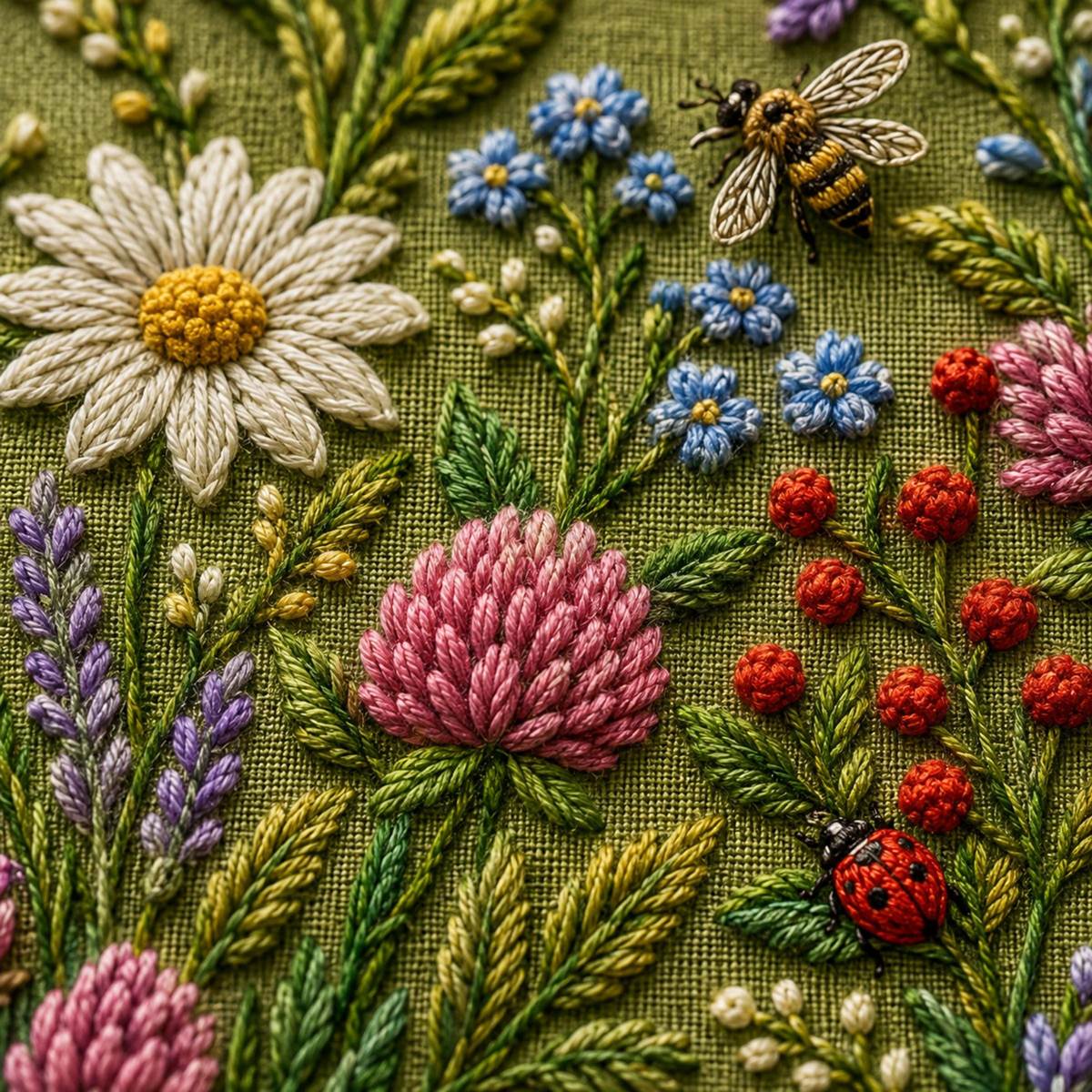 Meadow Insects Botanical stitch guide preview for the digital hand embroidery pattern and stitch guide