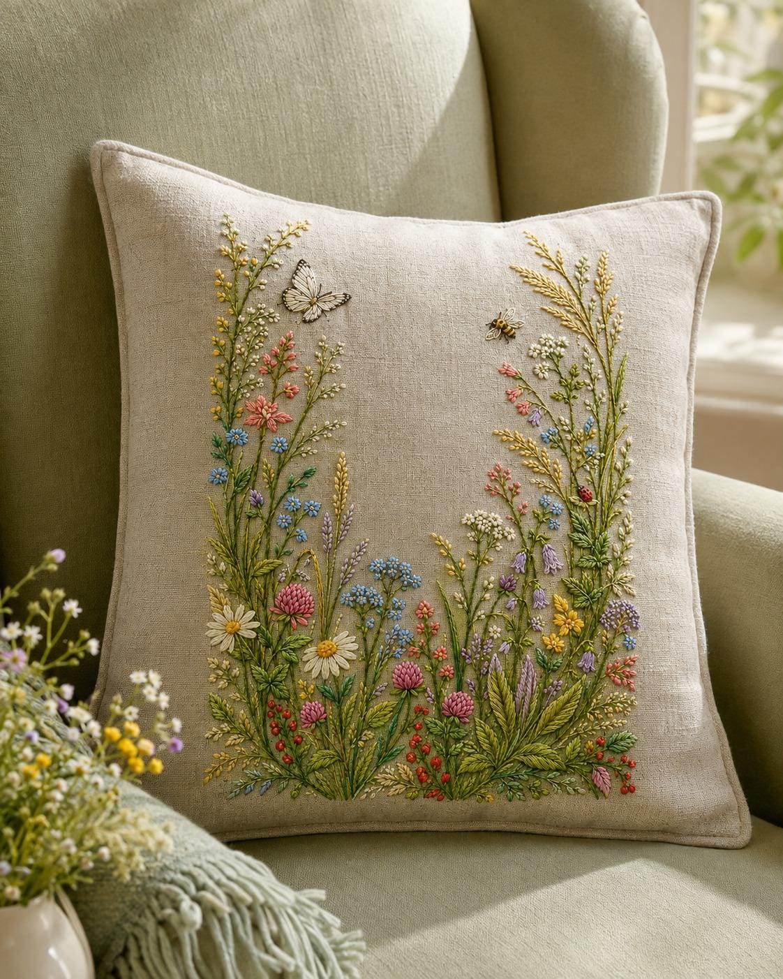Meadow Insects Botanical essential needlework handbook for the digital hand embroidery pattern and stitch guide