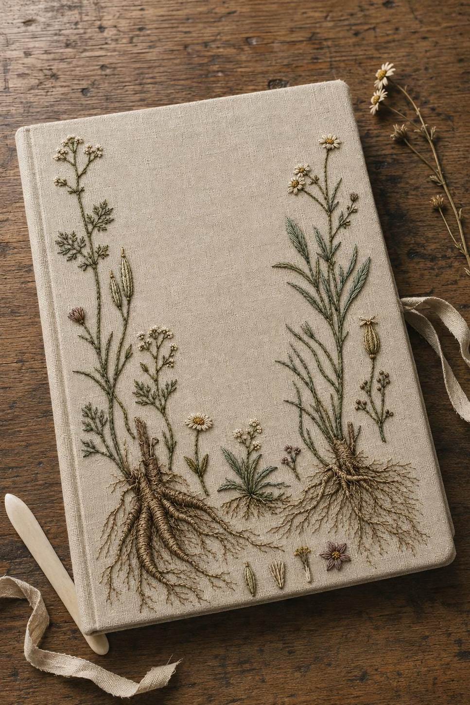 Medicinal Roots and Flowers embroidery portfolio display for the digital hand embroidery pattern and stitch guide