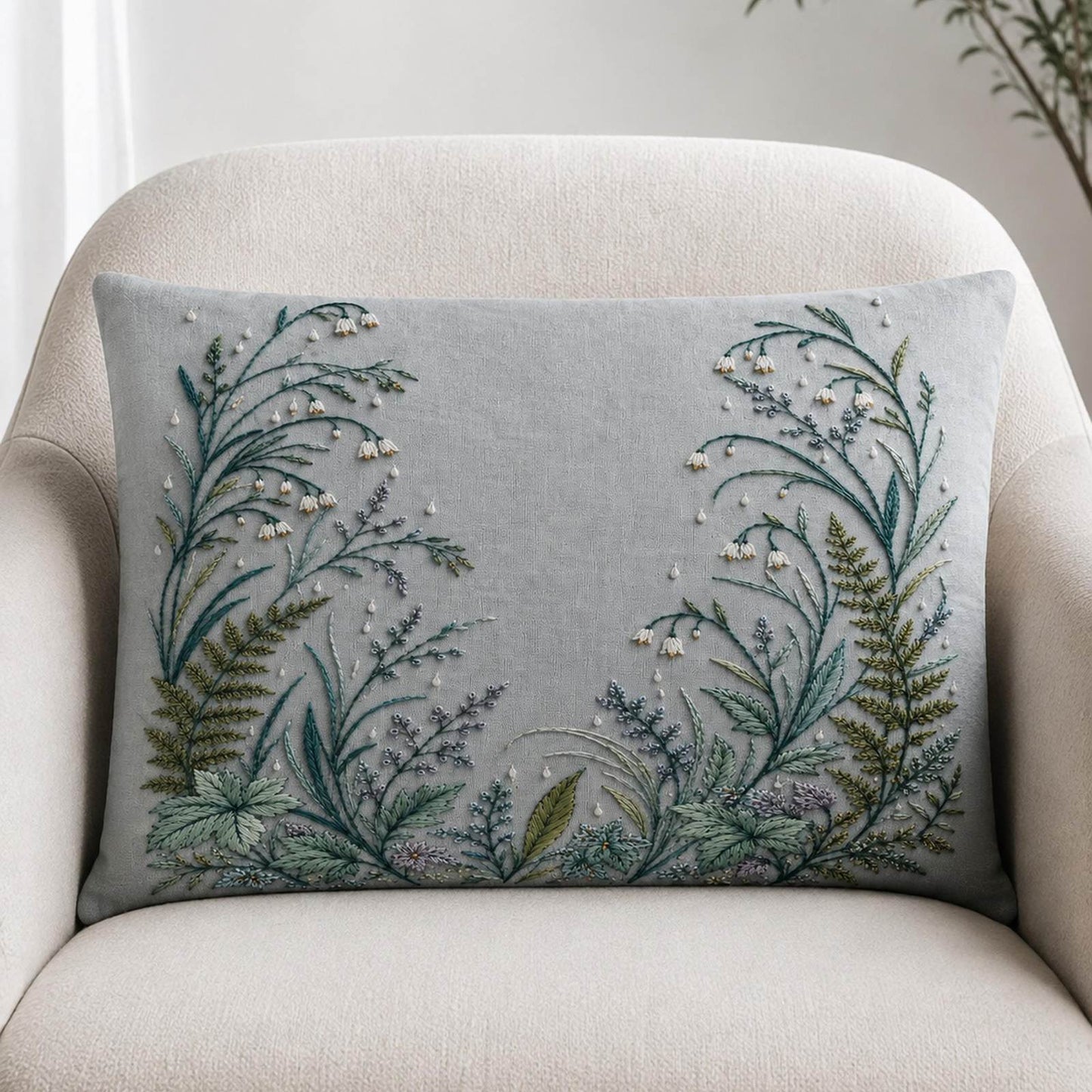 Misty Rain Garden stitch detail closeup for the digital hand embroidery pattern and stitch guide