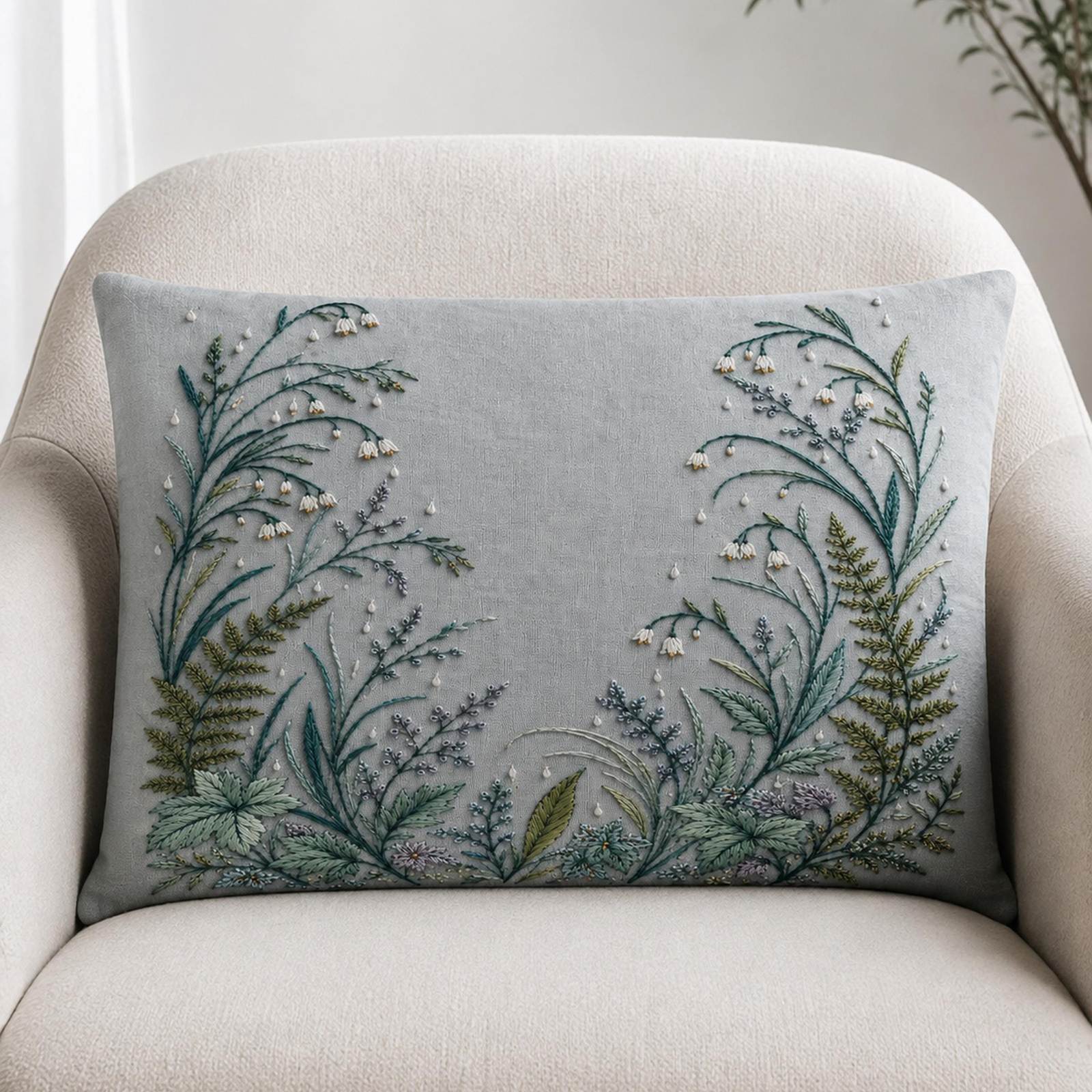 Misty Rain Garden stitch detail closeup for the digital hand embroidery pattern and stitch guide