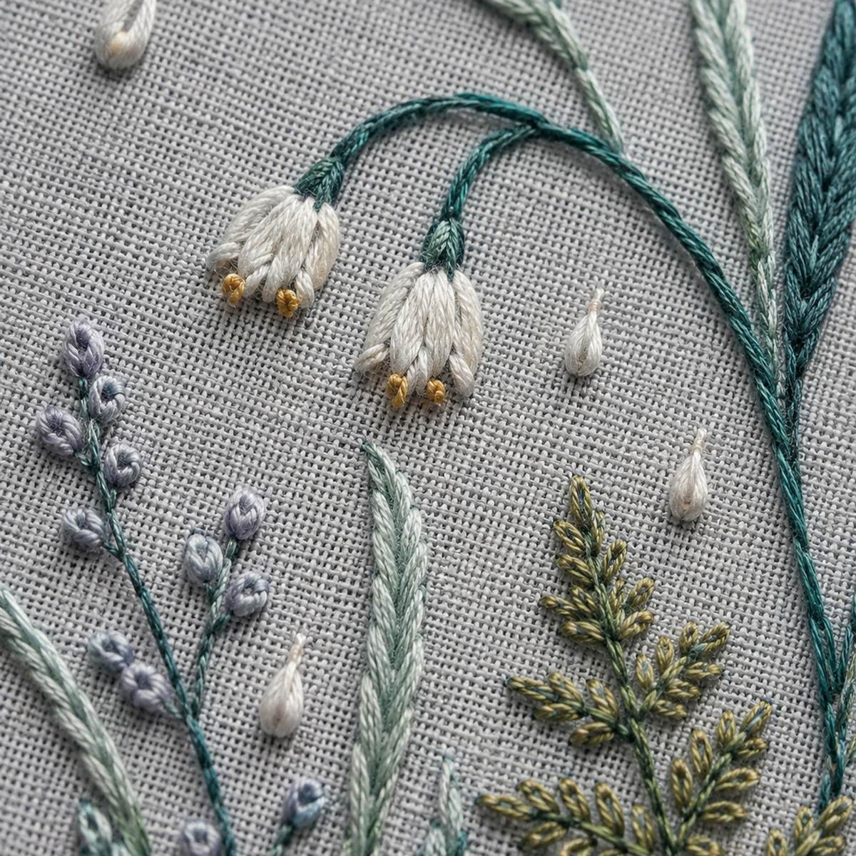 Misty Rain Garden stitch guide preview for the digital hand embroidery pattern and stitch guide