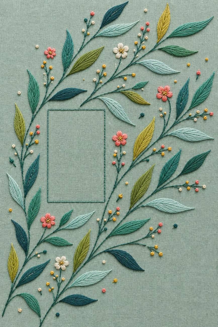 Modern Leaf Rhythm finished embroidery reference for the digital hand embroidery pattern and stitch guide