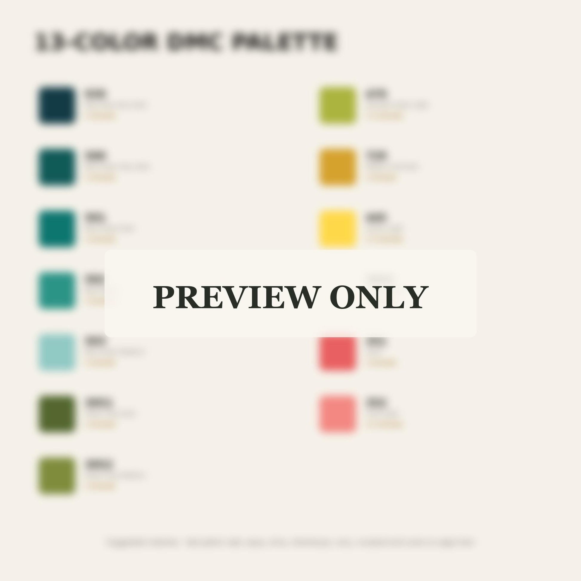 Modern Leaf Rhythm dmc colour palette preview for the digital hand embroidery pattern and stitch guide