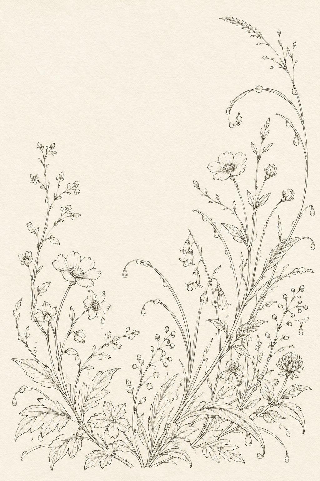 Morning Dew Garden transfer linework preview for the digital hand embroidery pattern and stitch guide