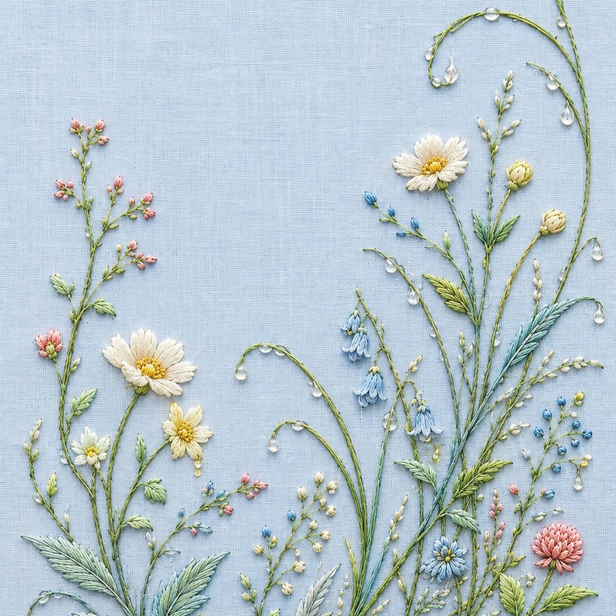 Morning Dew Garden pattern edition overview for the digital hand embroidery pattern and stitch guide