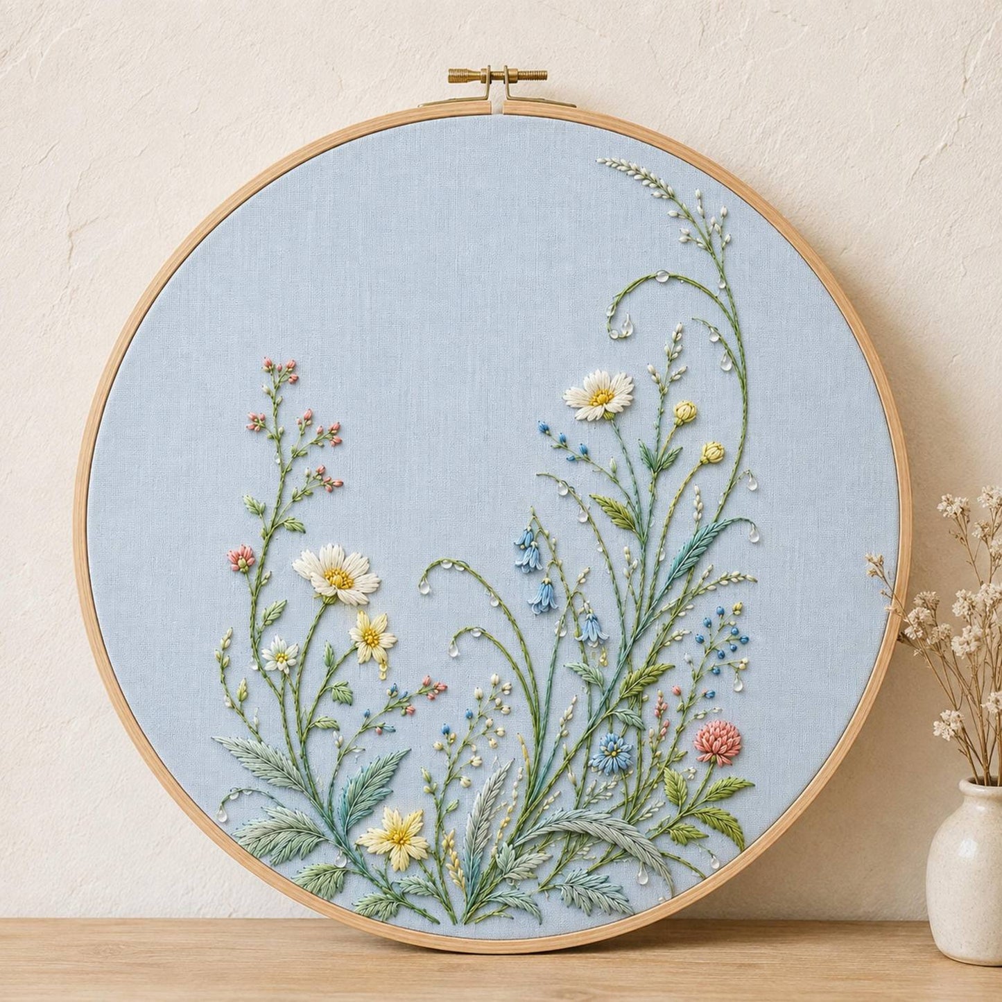 Morning Dew Garden embroidered project idea for the digital hand embroidery pattern and stitch guide