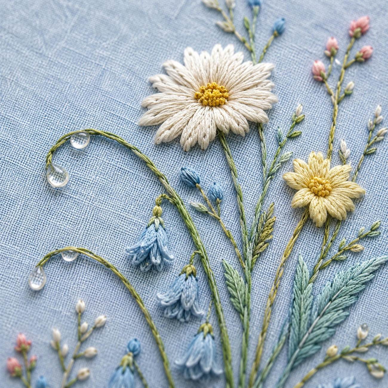 Morning Dew Garden stitch guide preview for the digital hand embroidery pattern and stitch guide