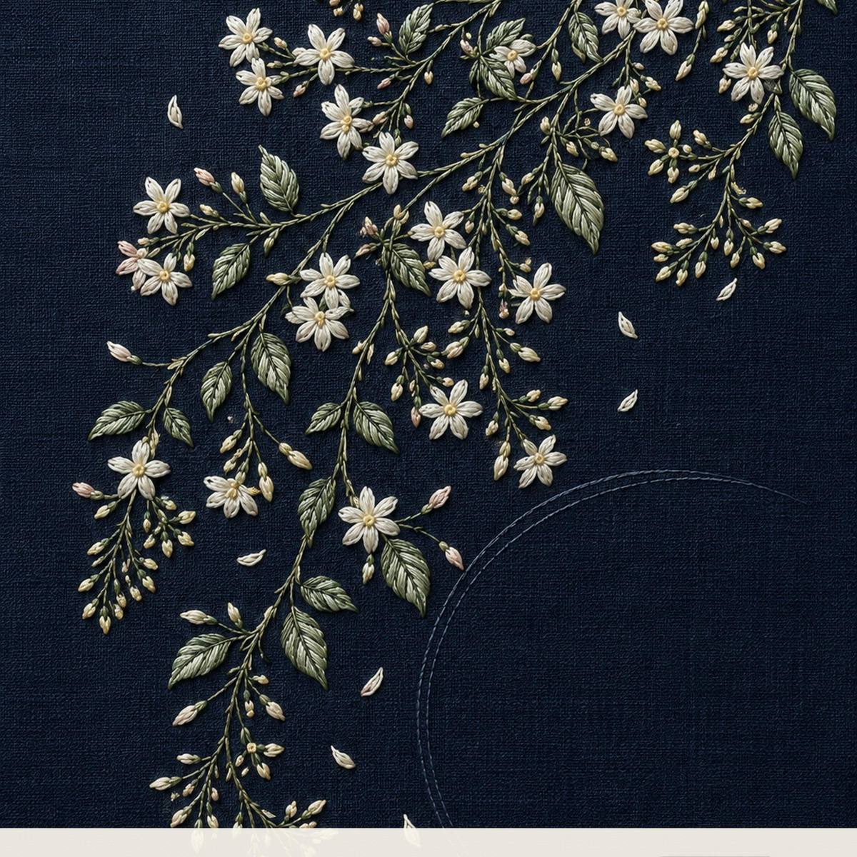 Night Jasmine Scent pattern edition overview for the digital hand embroidery pattern and stitch guide