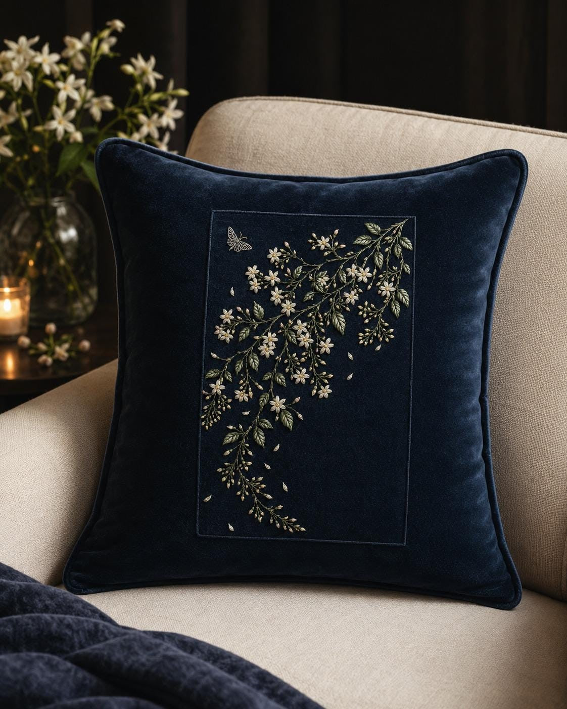 Night Jasmine Scent embroidery portfolio display for the digital hand embroidery pattern and stitch guide