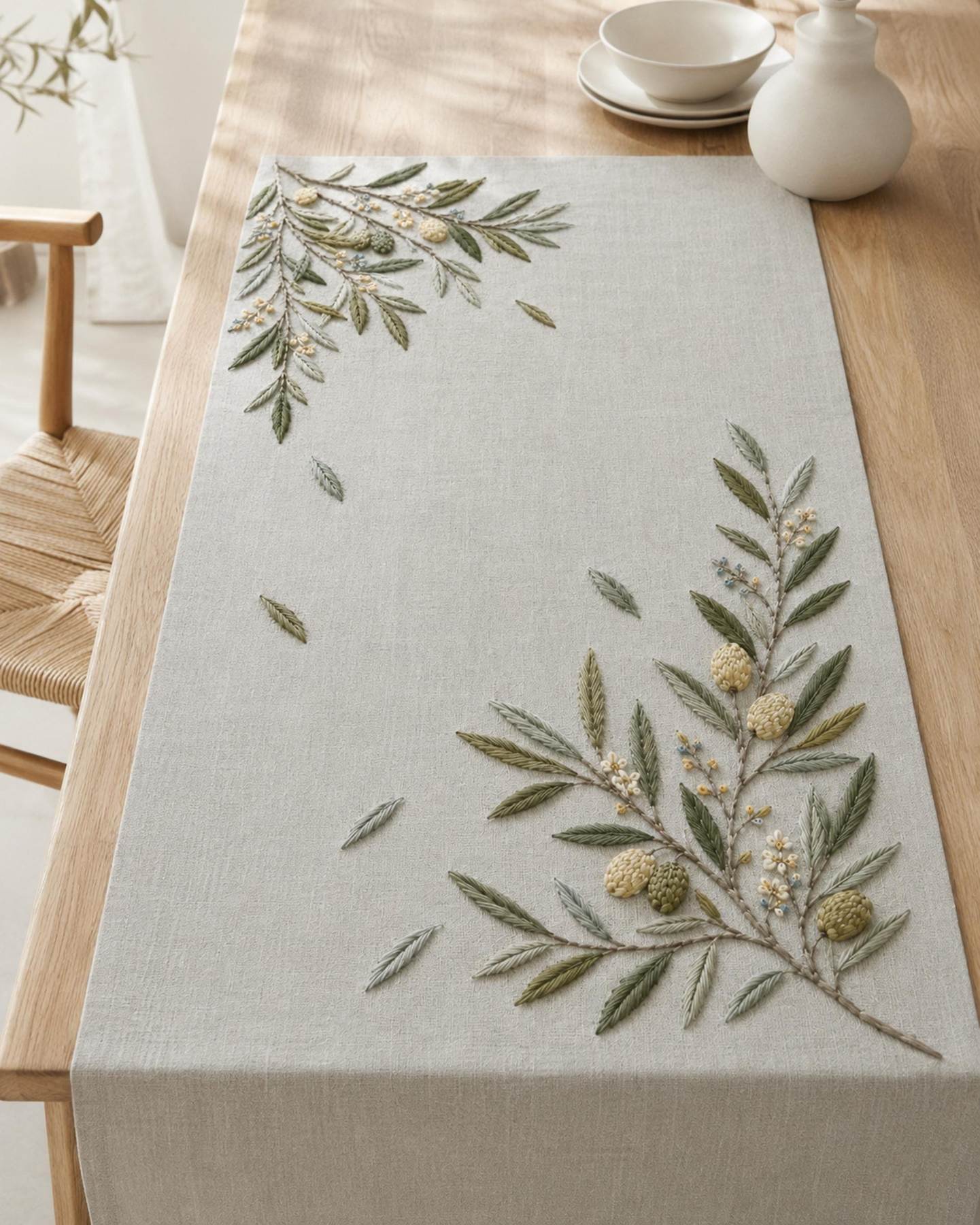 Olive Grove Silver Leaf finished hoop hero for the digital hand embroidery pattern and stitch guide