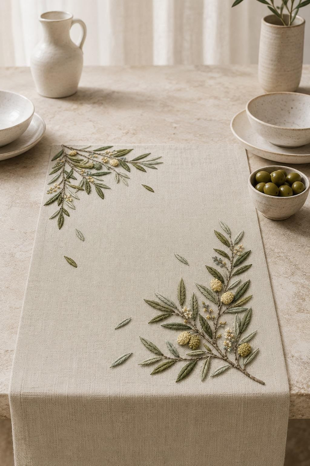 Olive Grove Silver Leaf embroidery portfolio display for the digital hand embroidery pattern and stitch guide