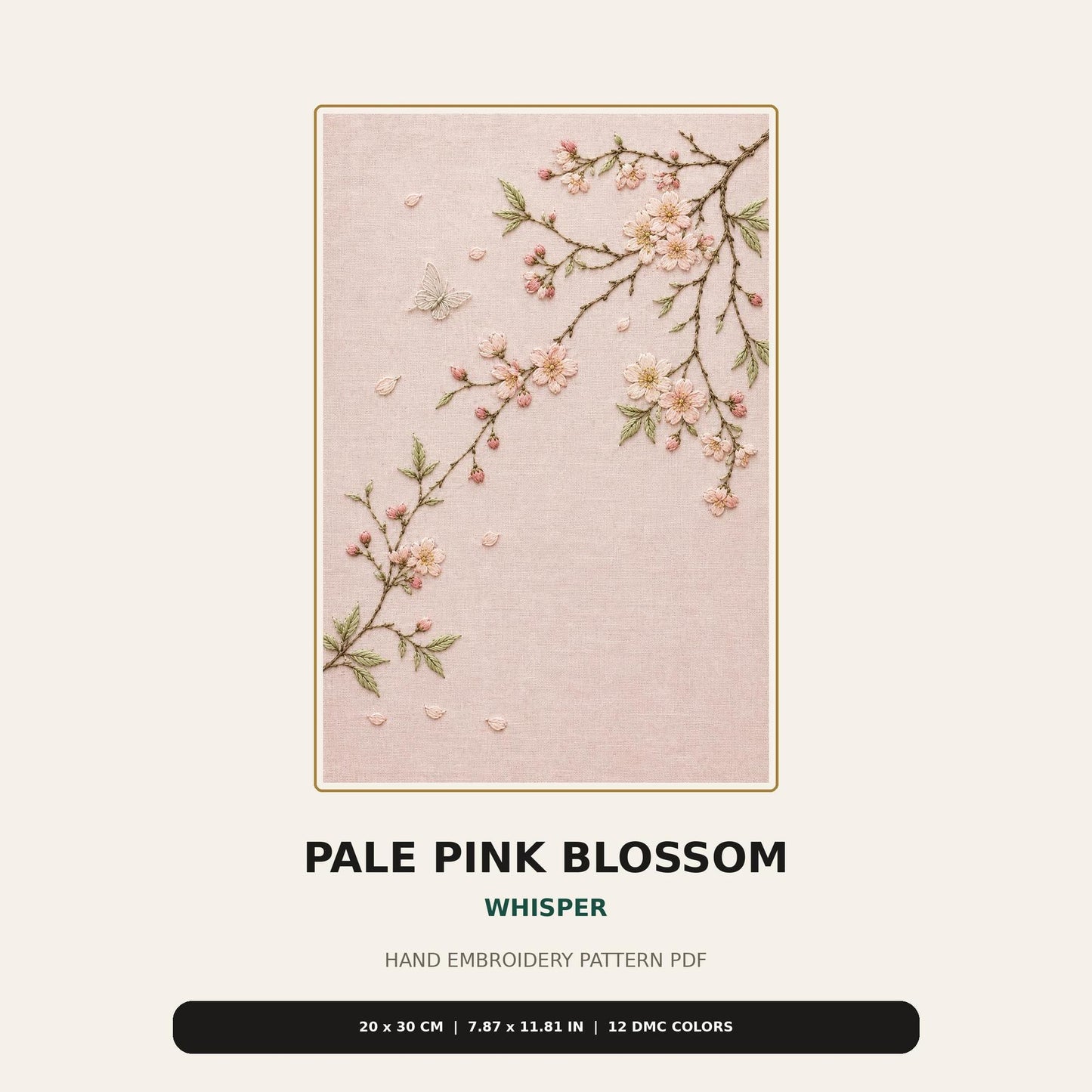 Pale Pink Blossom Whisper pattern edition overview for the digital hand embroidery pattern and stitch guide