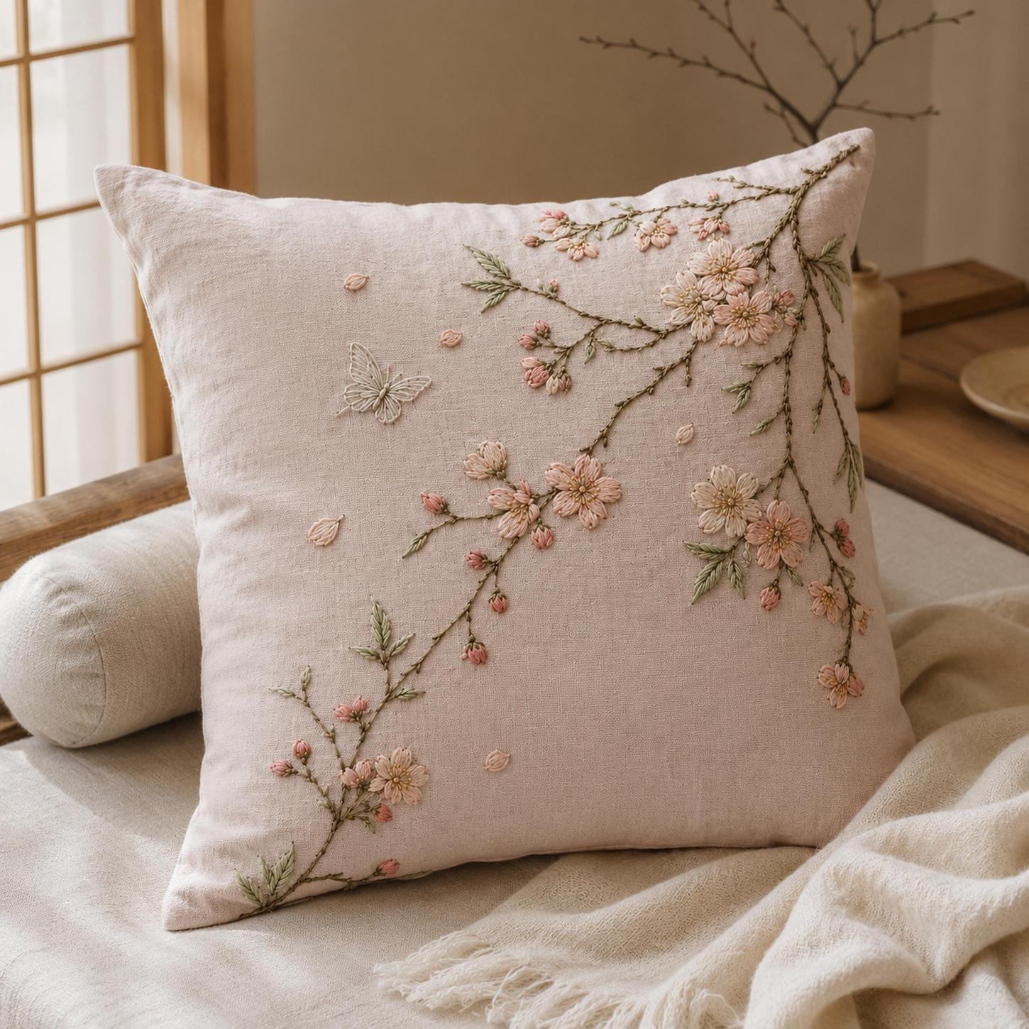 Pale Pink Blossom Whisper embroidered project idea for the digital hand embroidery pattern and stitch guide