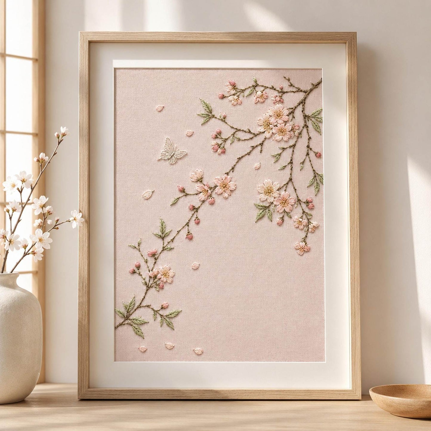 Pale Pink Blossom Whisper stitch detail closeup for the digital hand embroidery pattern and stitch guide