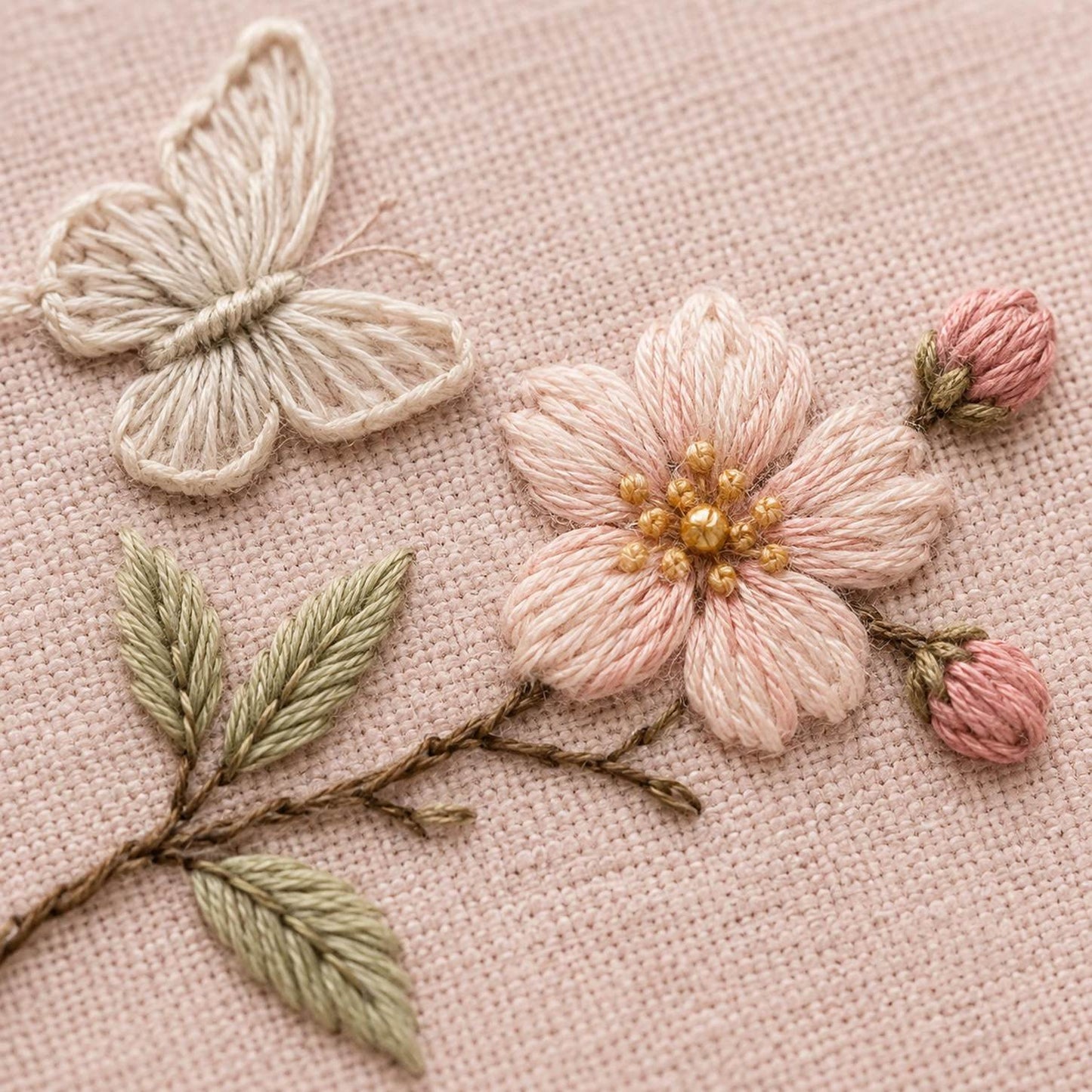 Pale Pink Blossom Whisper stitch guide preview for the digital hand embroidery pattern and stitch guide