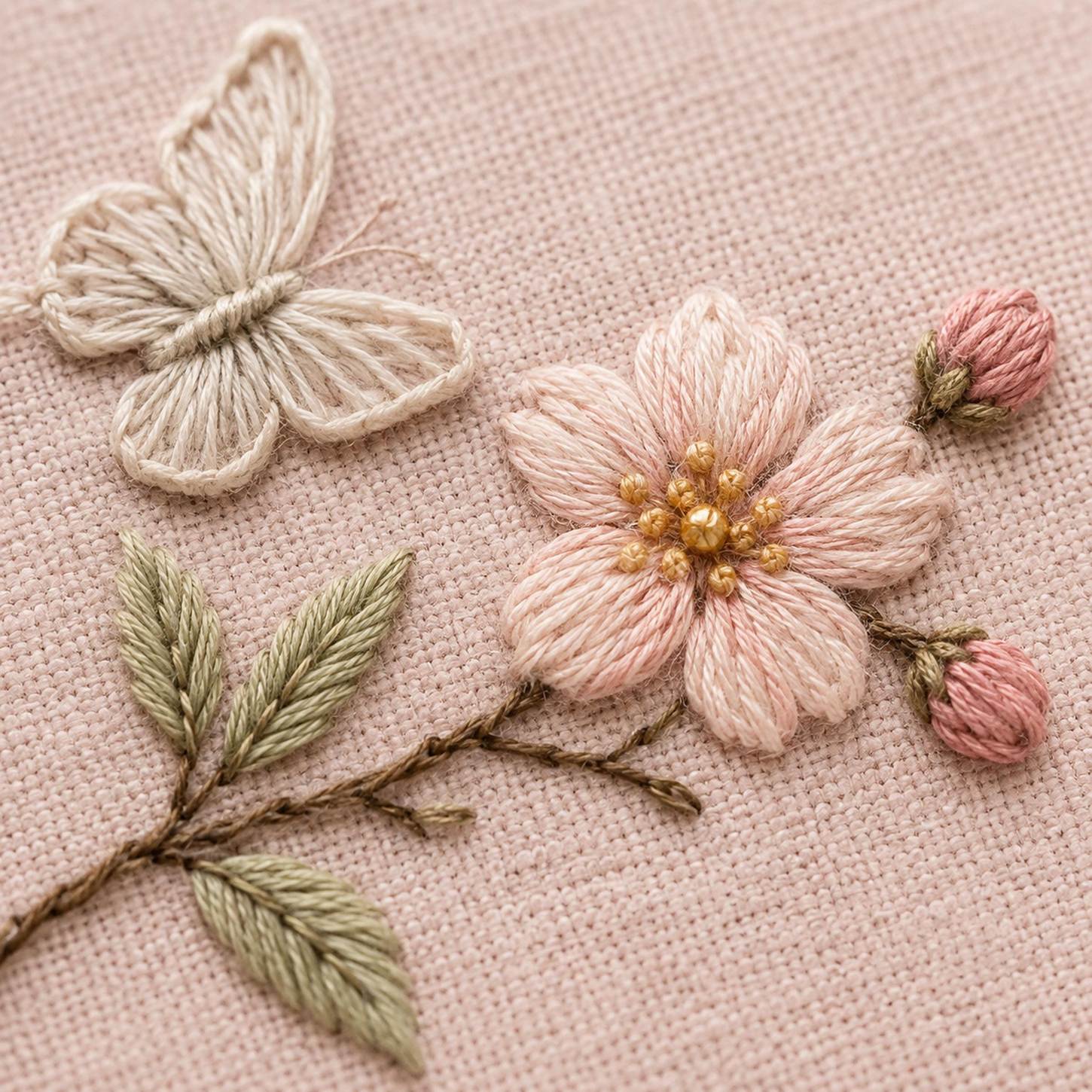 Pale Pink Blossom Whisper stitch guide preview for the digital hand embroidery pattern and stitch guide
