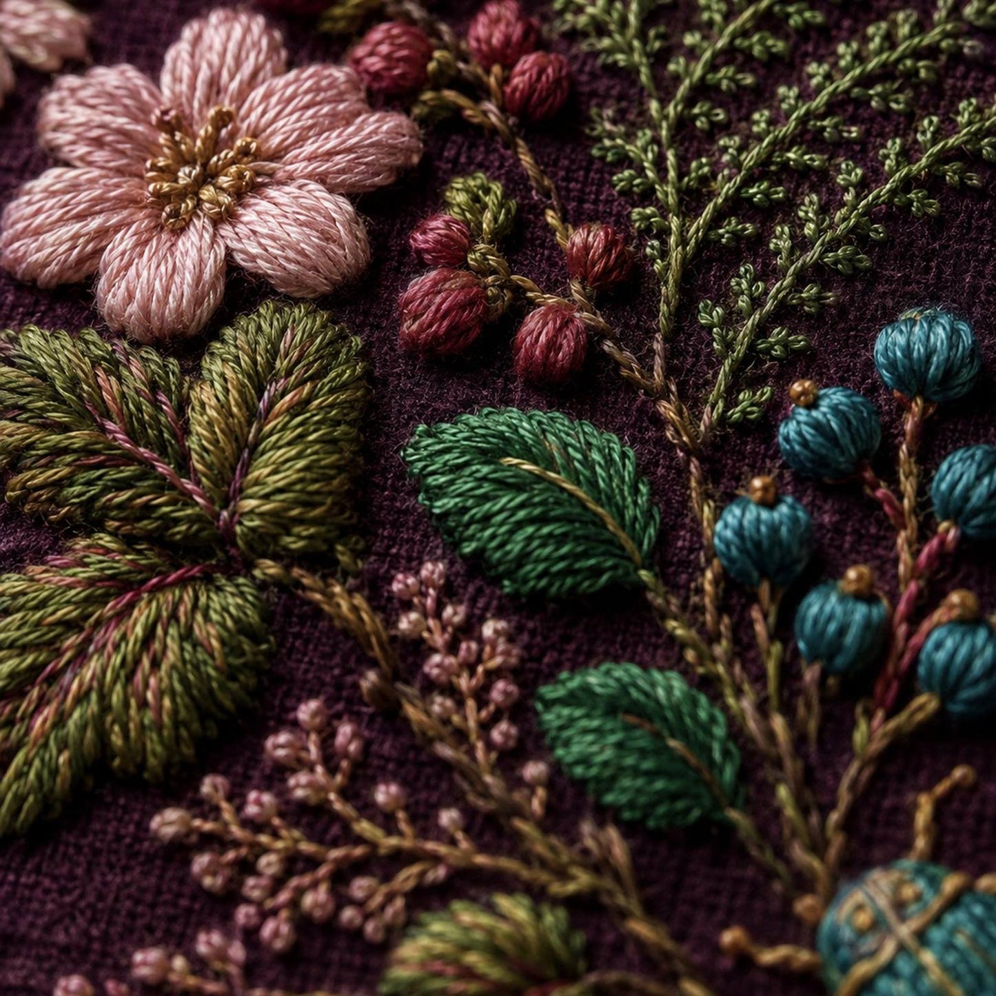 Plum Ground Woodland Blossom stitch guide preview for the digital hand embroidery pattern and stitch guide