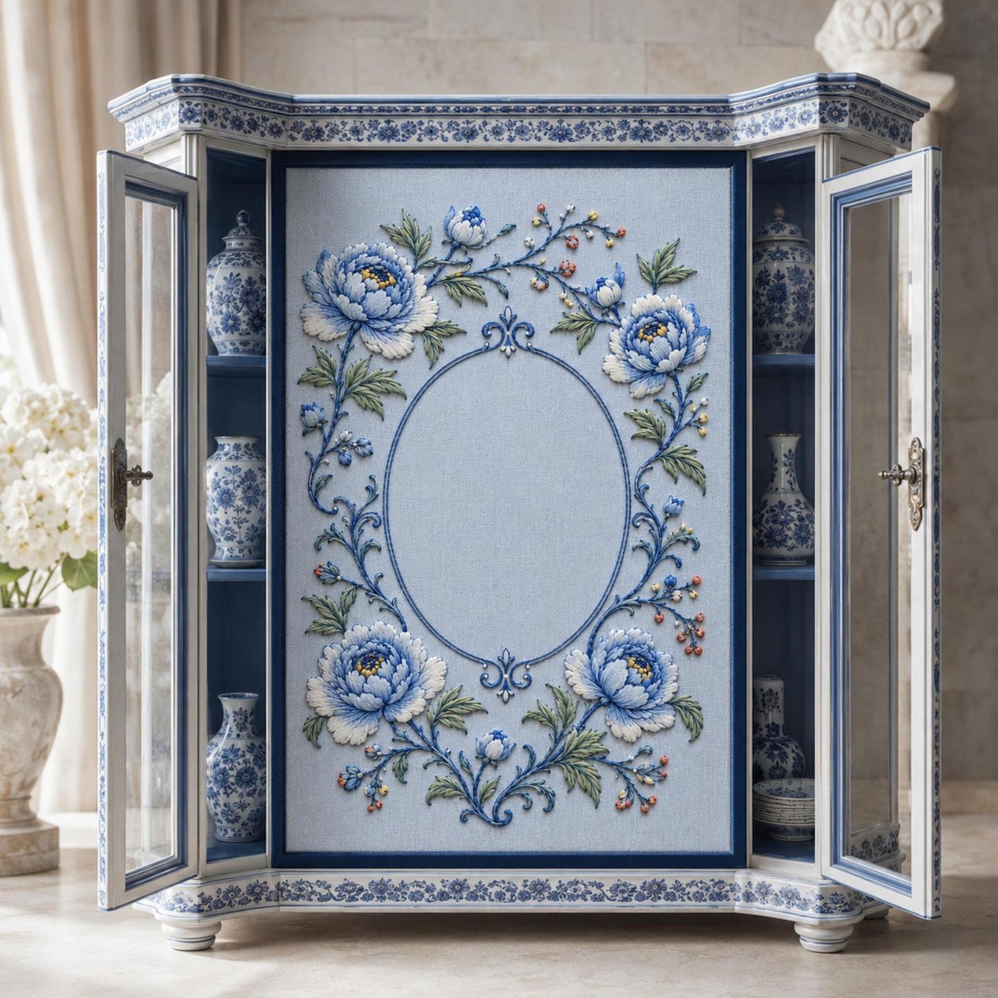 Porcelain Blue Botanical stitch guide preview for the digital hand embroidery pattern and stitch guide