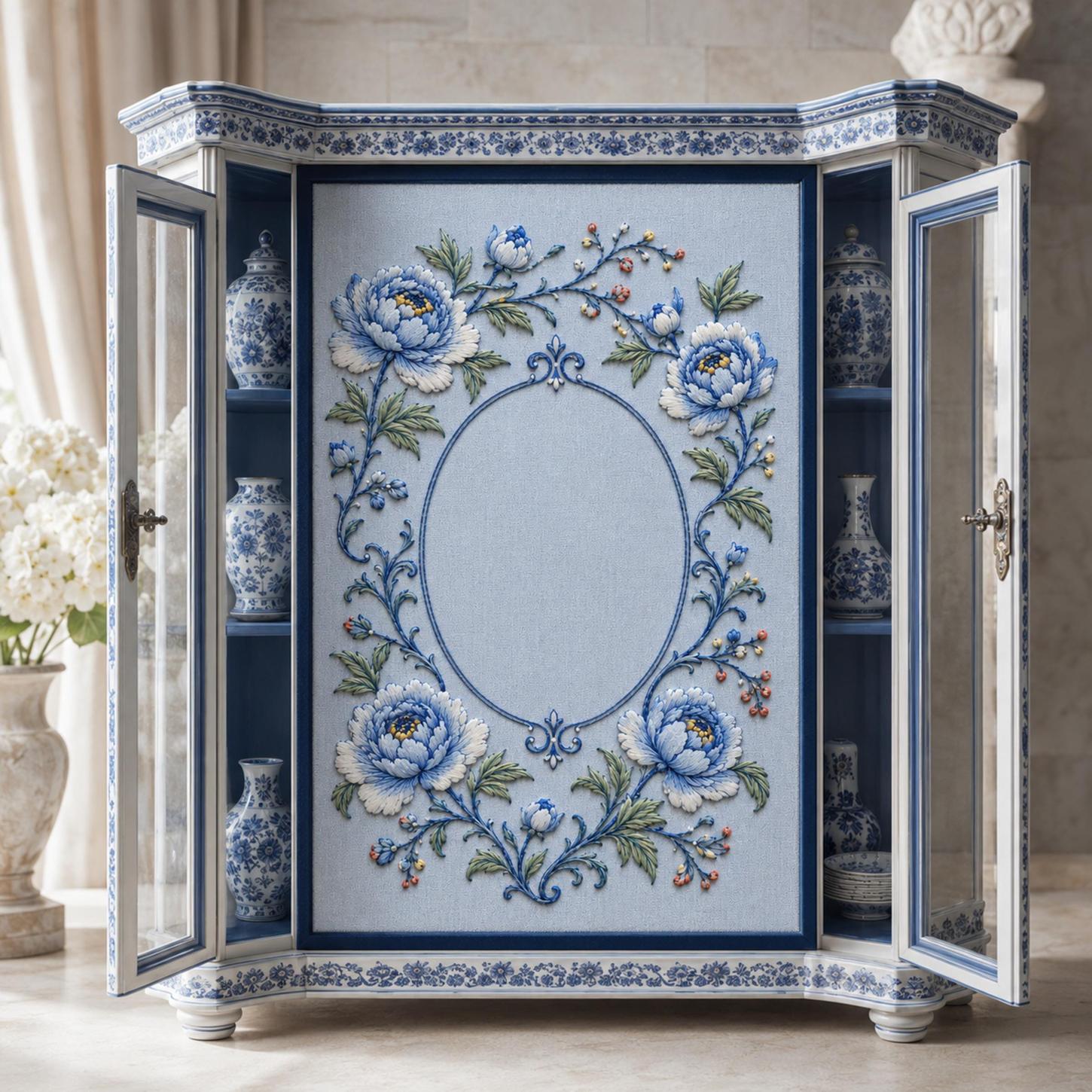 Porcelain Blue Botanical stitch guide preview for the digital hand embroidery pattern and stitch guide