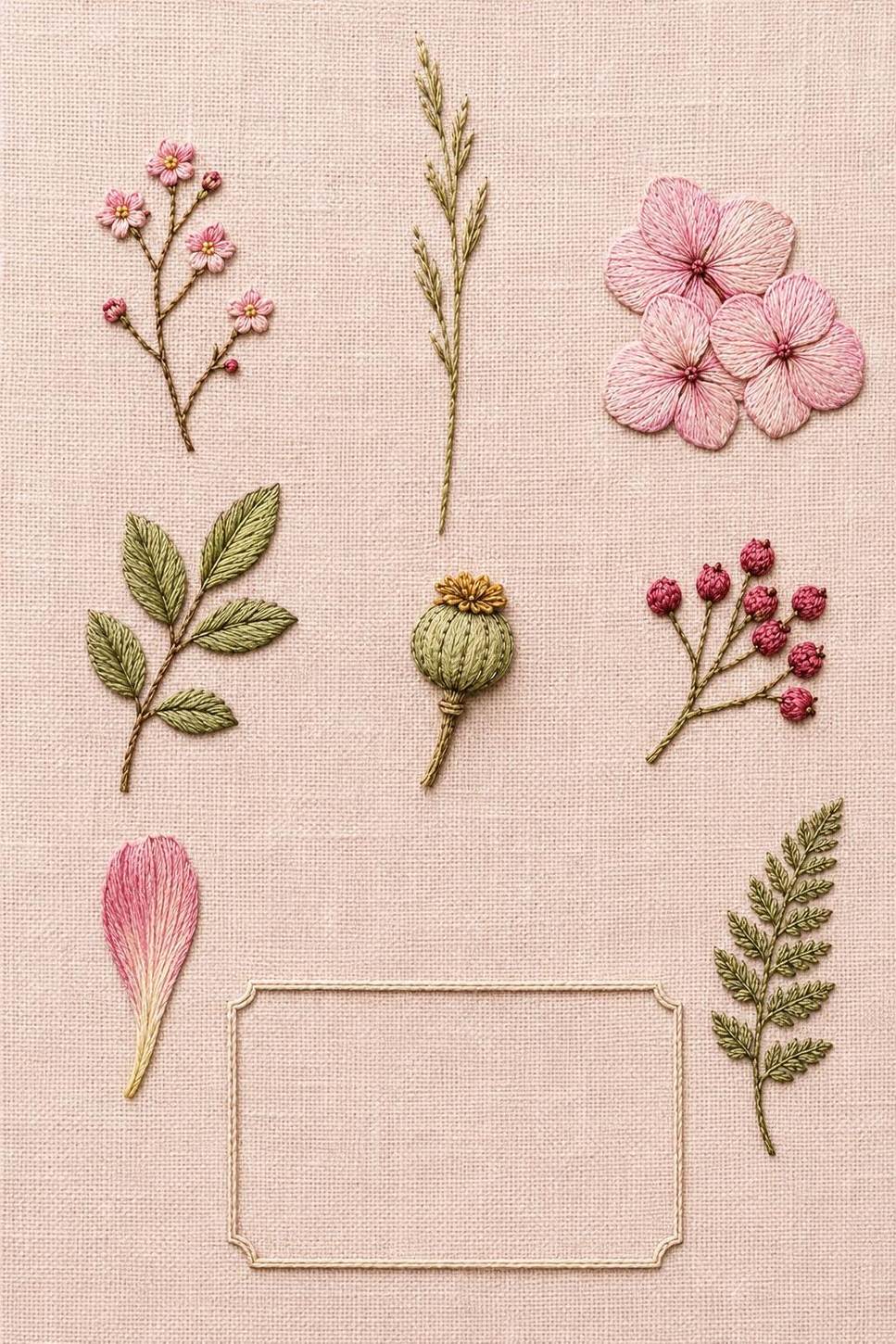 Pressed Flower Album finished embroidery reference for the digital hand embroidery pattern and stitch guide