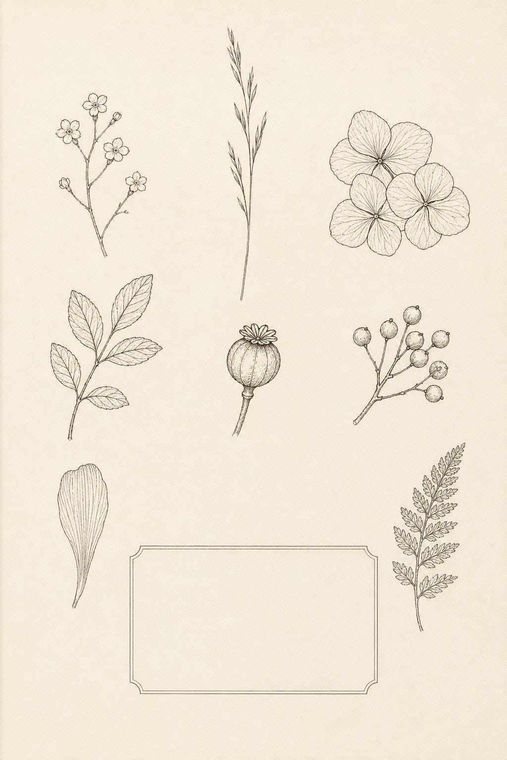 Pressed Flower Album transfer linework preview for the digital hand embroidery pattern and stitch guide