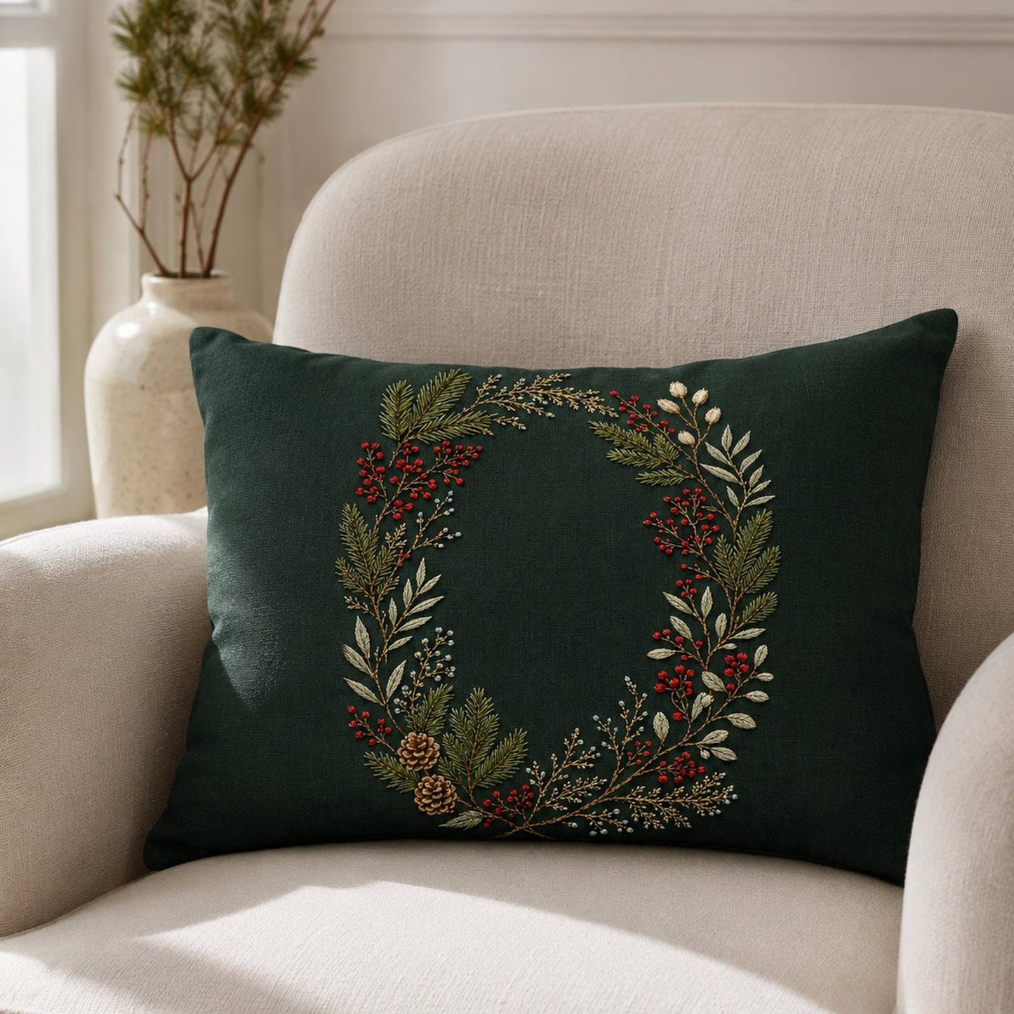 Red Berry Winter Green embroidered project idea for the digital hand embroidery pattern and stitch guide