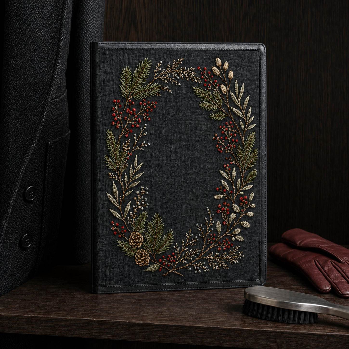 Red Berry Winter Green embroidery portfolio display for the digital hand embroidery pattern and stitch guide