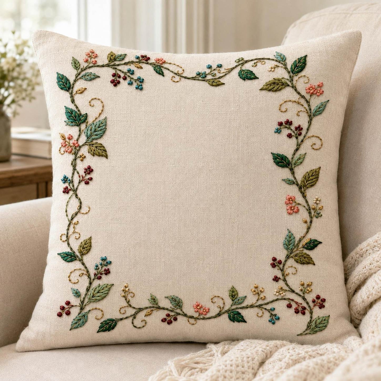 Ribbon Vine Border finished hoop hero for the digital hand embroidery pattern and stitch guide