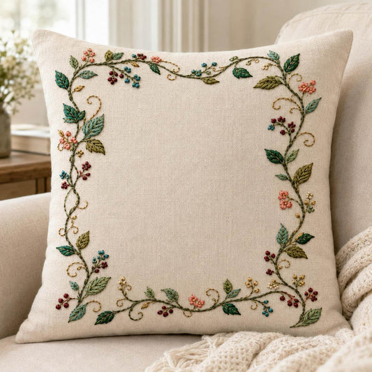Ribbon Vine Border finished hoop hero for the digital hand embroidery pattern and stitch guide