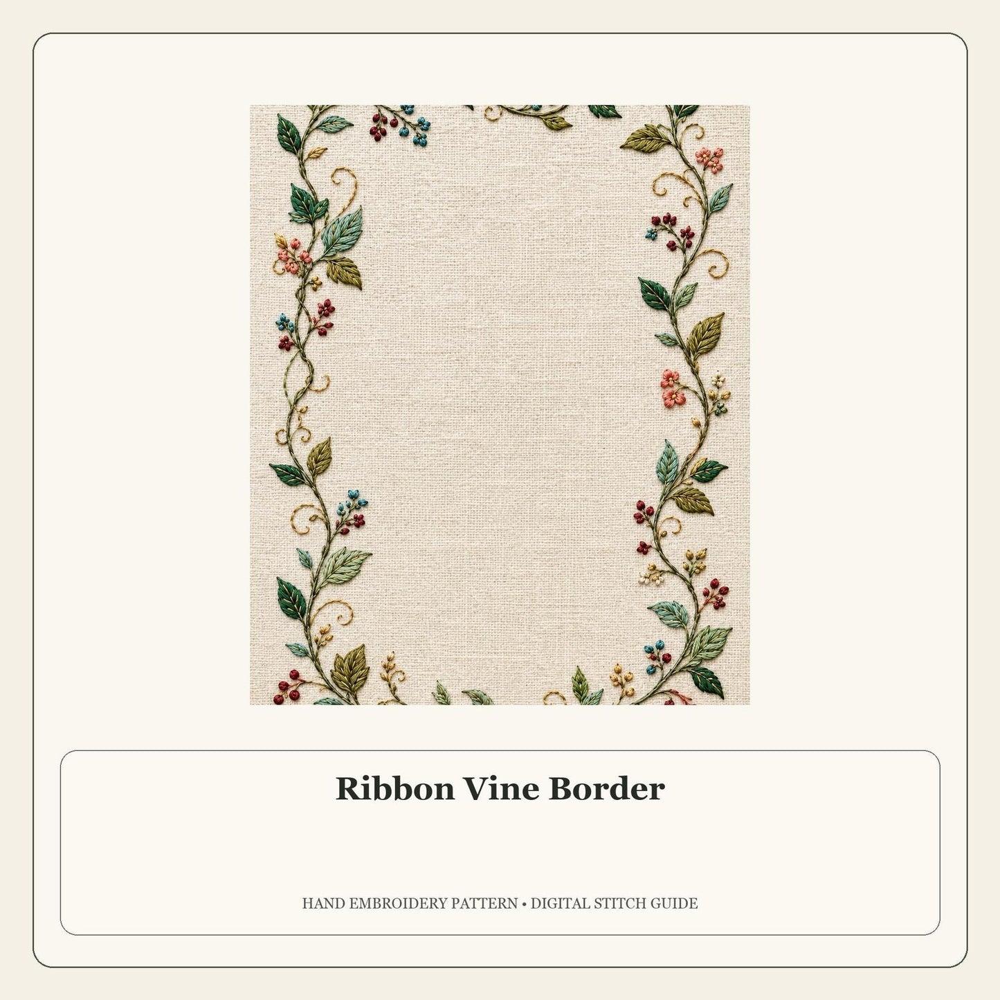 Ribbon Vine Border stitch guide cover for the digital hand embroidery pattern and stitch guide