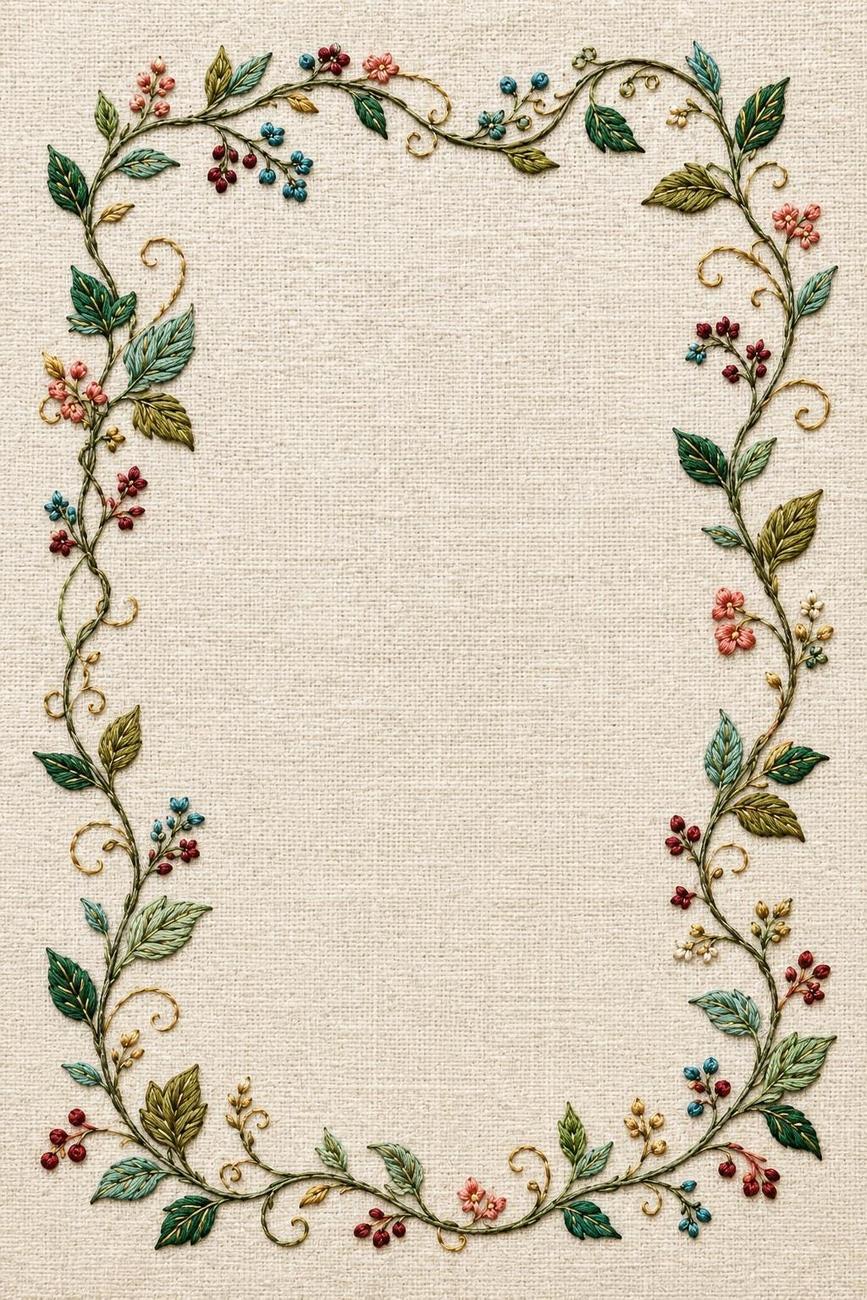 Ribbon Vine Border finished embroidery reference for the digital hand embroidery pattern and stitch guide
