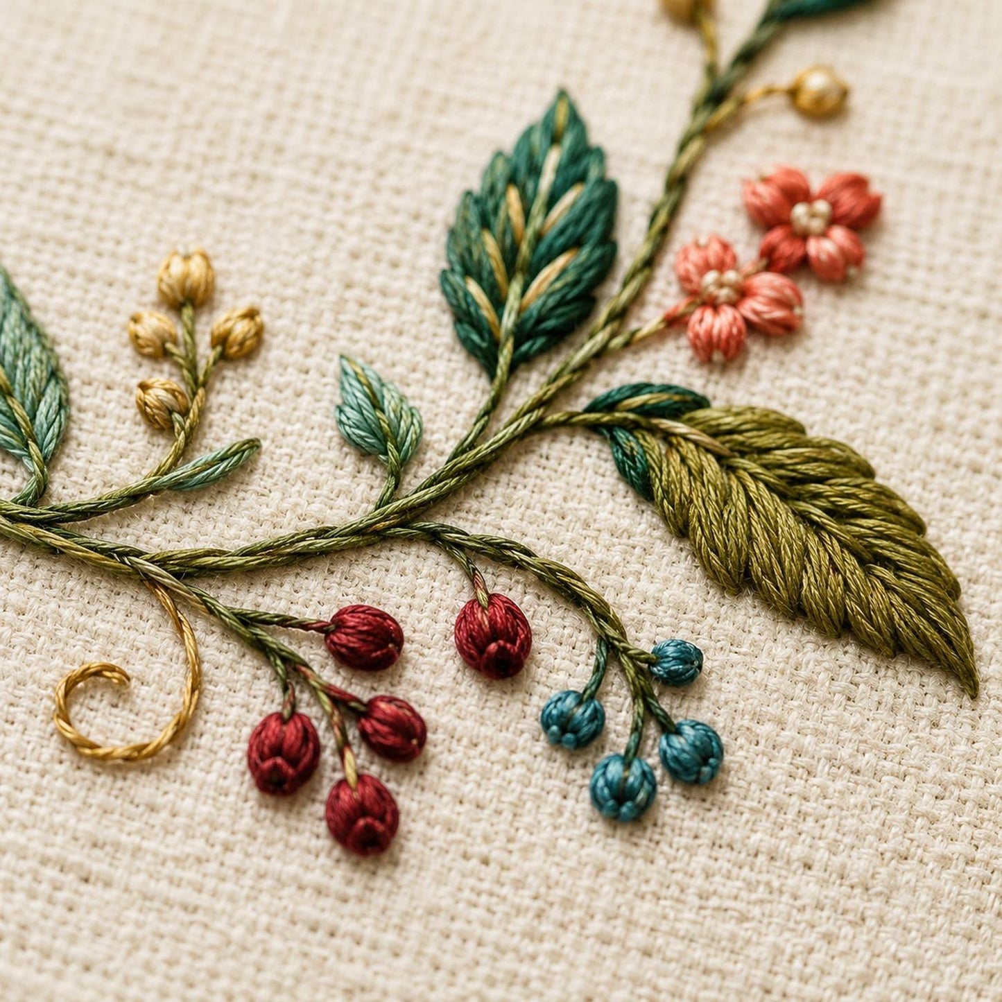 Ribbon Vine Border stitch detail closeup for the digital hand embroidery pattern and stitch guide