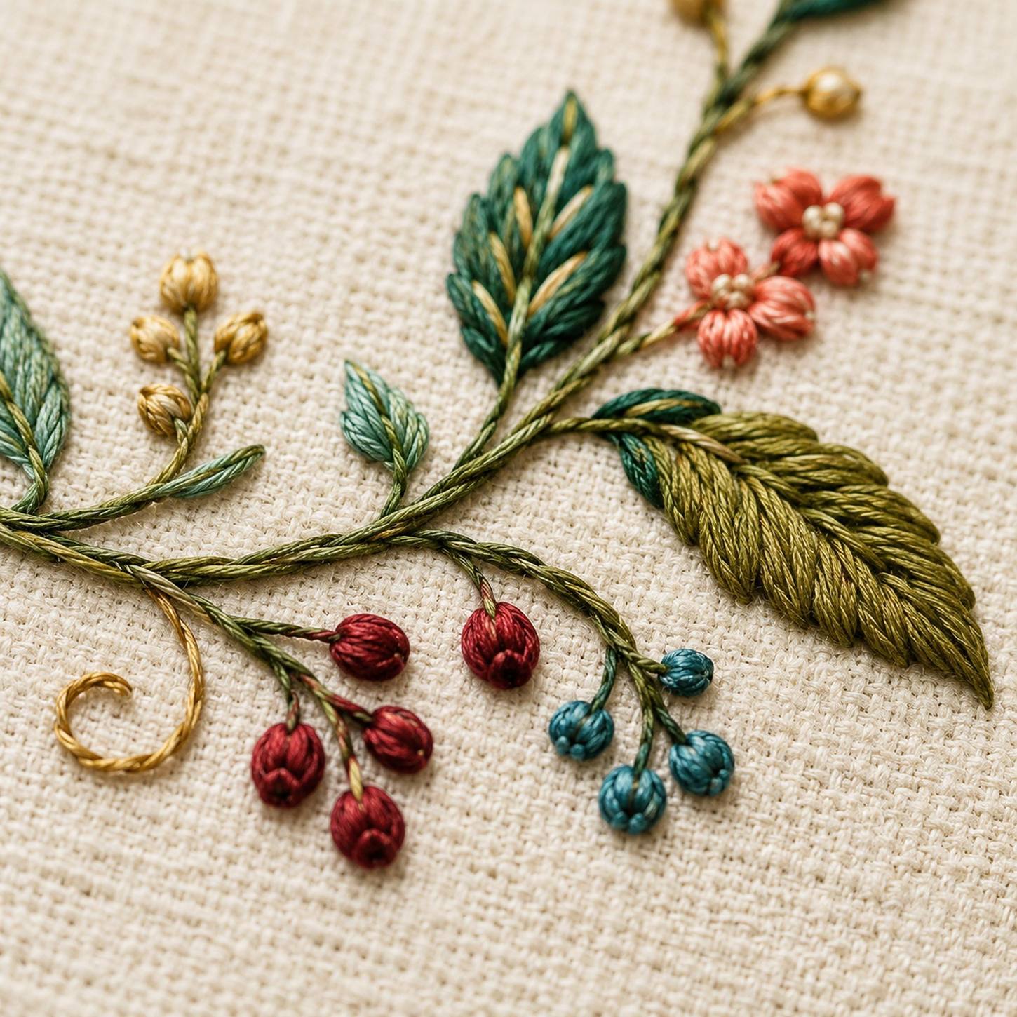 Ribbon Vine Border stitch detail closeup for the digital hand embroidery pattern and stitch guide