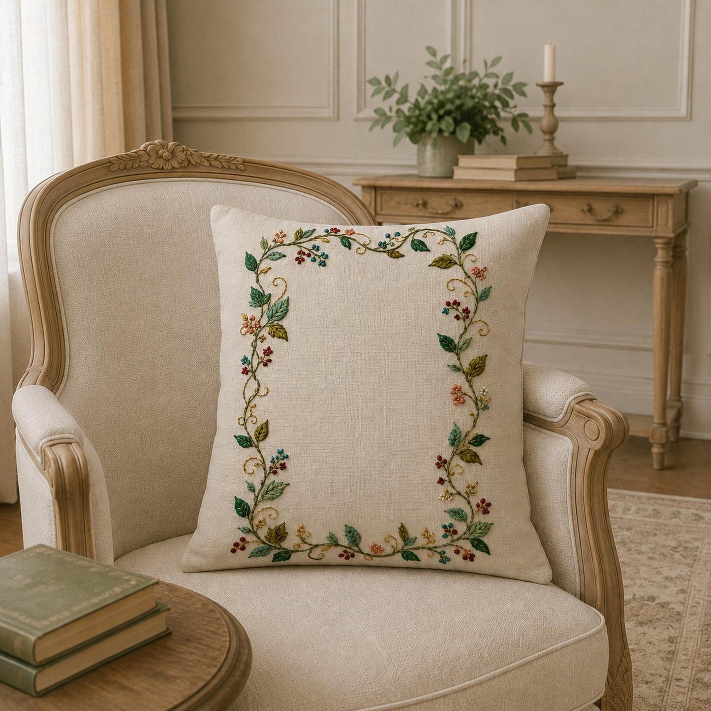 Ribbon Vine Border embroidery portfolio display for the digital hand embroidery pattern and stitch guide