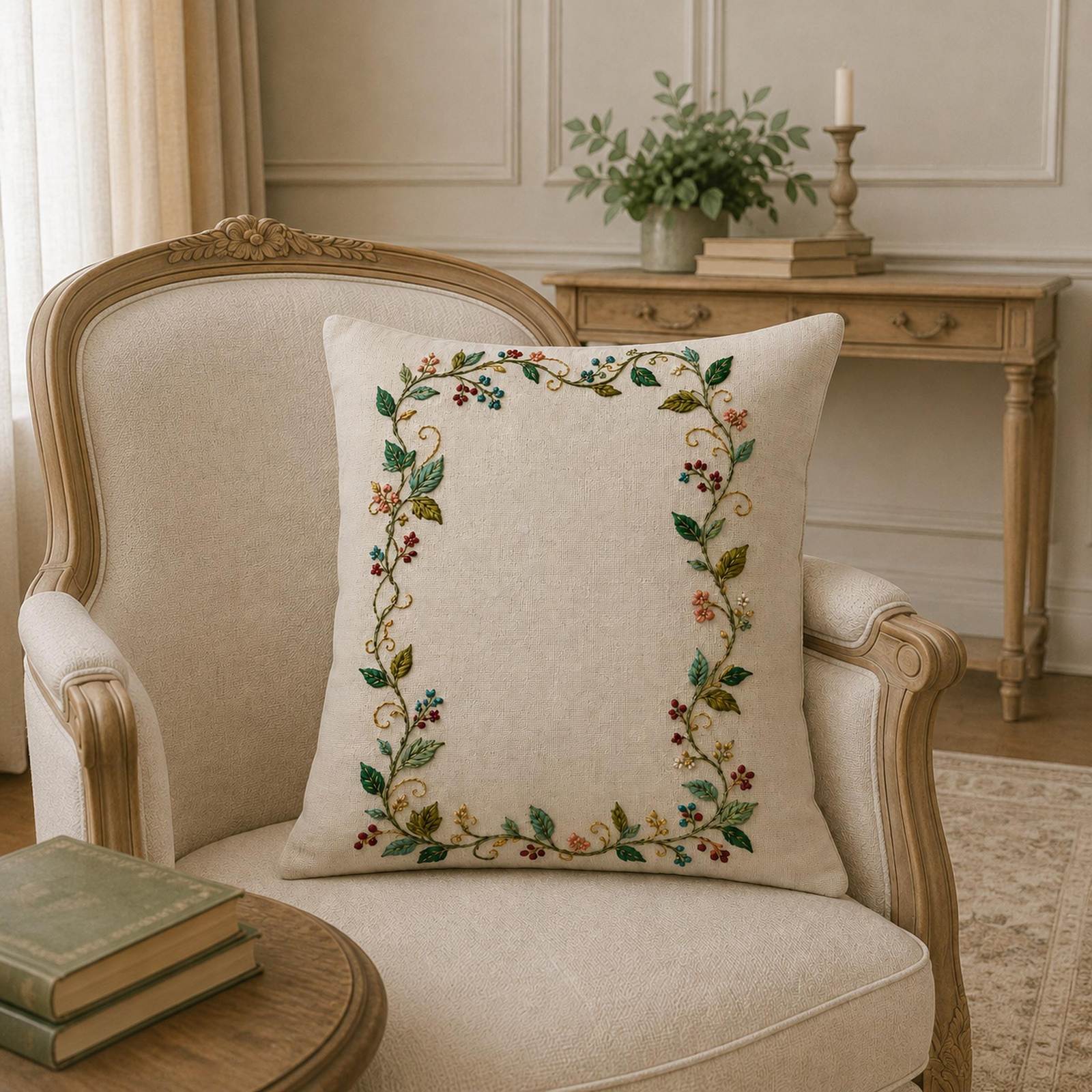 Ribbon Vine Border embroidery portfolio display for the digital hand embroidery pattern and stitch guide