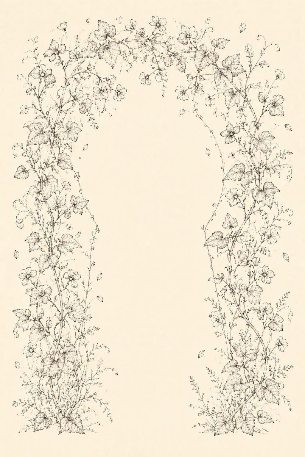 Secret Garden Vine Gate transfer linework preview for the digital hand embroidery pattern and stitch guide