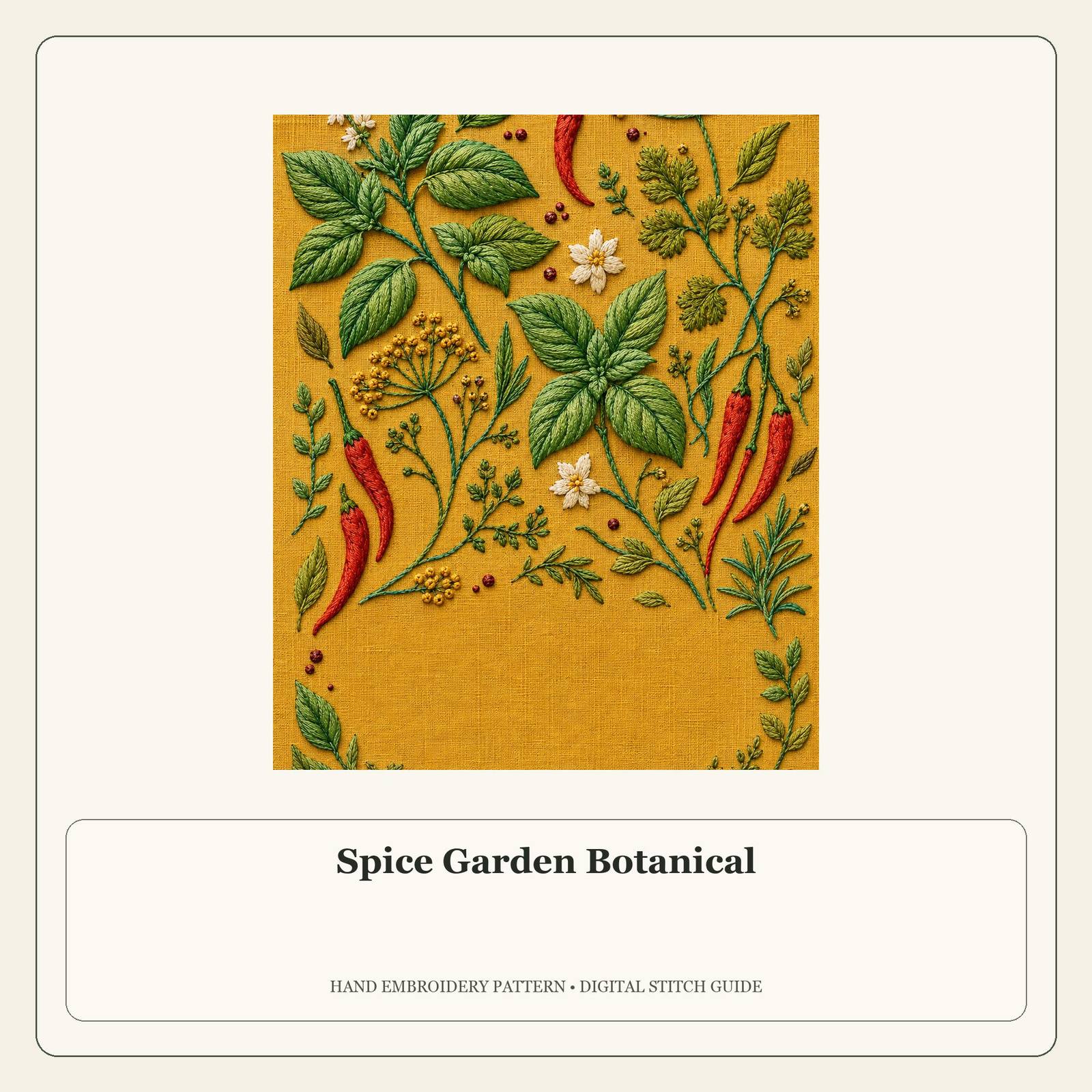 Spice Garden Botanical stitch guide cover for the digital hand embroidery pattern and stitch guide