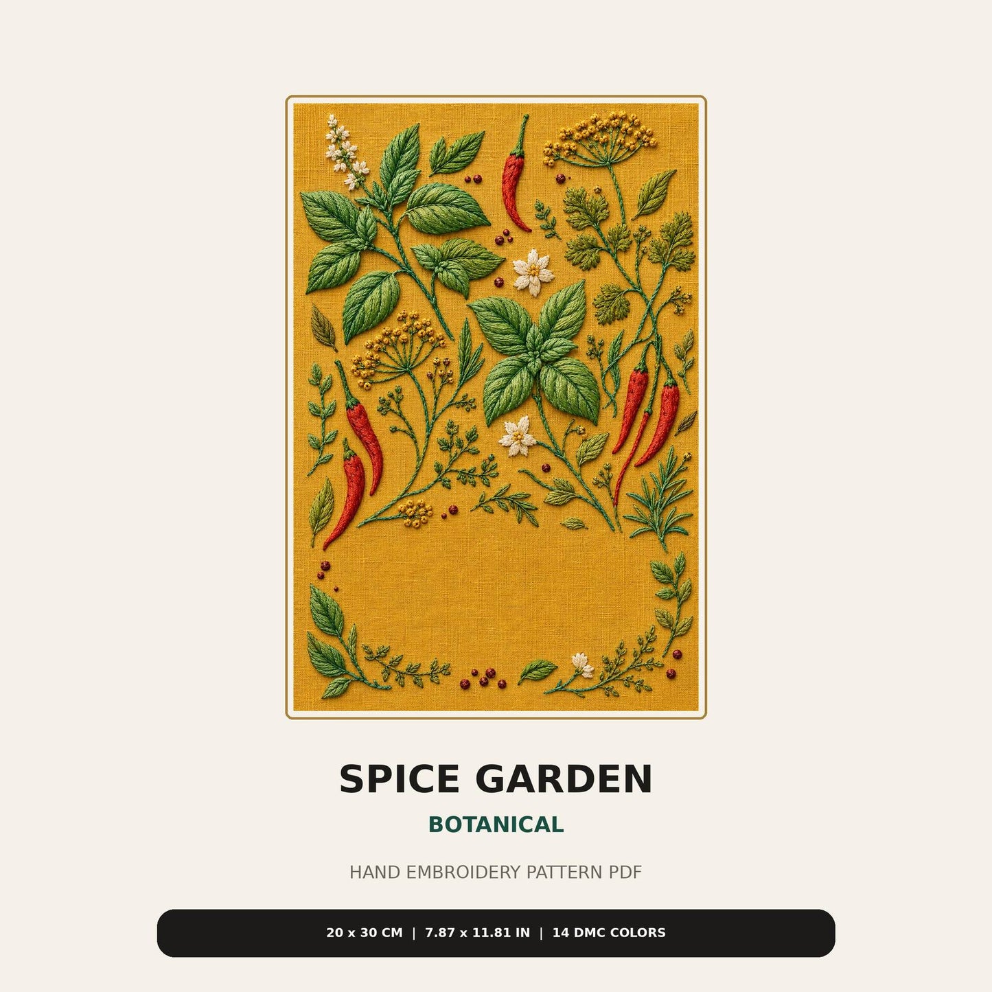 Spice Garden Botanical pattern edition overview for the digital hand embroidery pattern and stitch guide