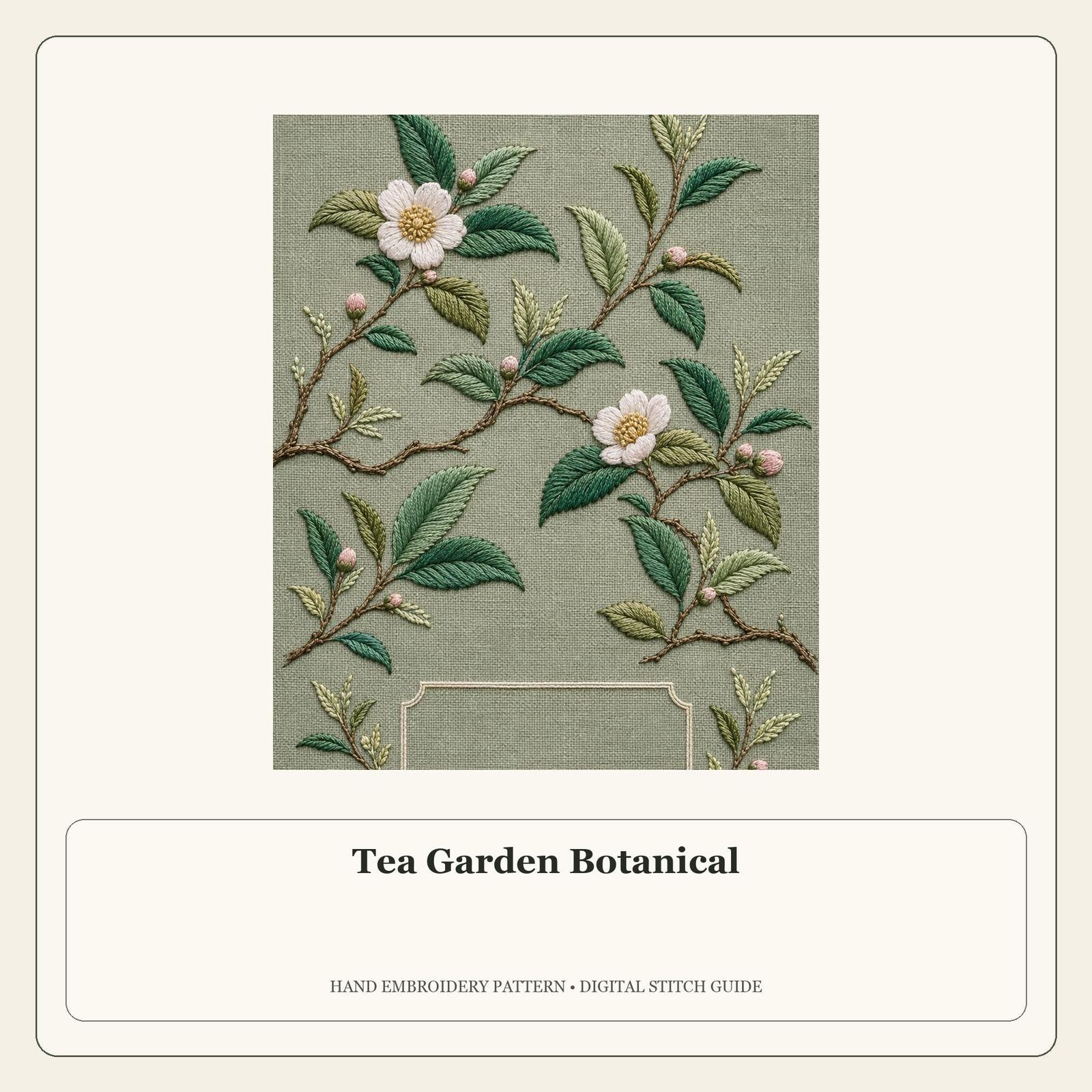 Tea Garden Botanical stitch guide cover for the digital hand embroidery pattern and stitch guide