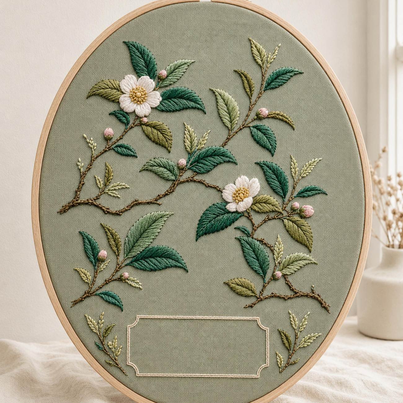 Tea Garden Botanical embroidered project idea for the digital hand embroidery pattern and stitch guide