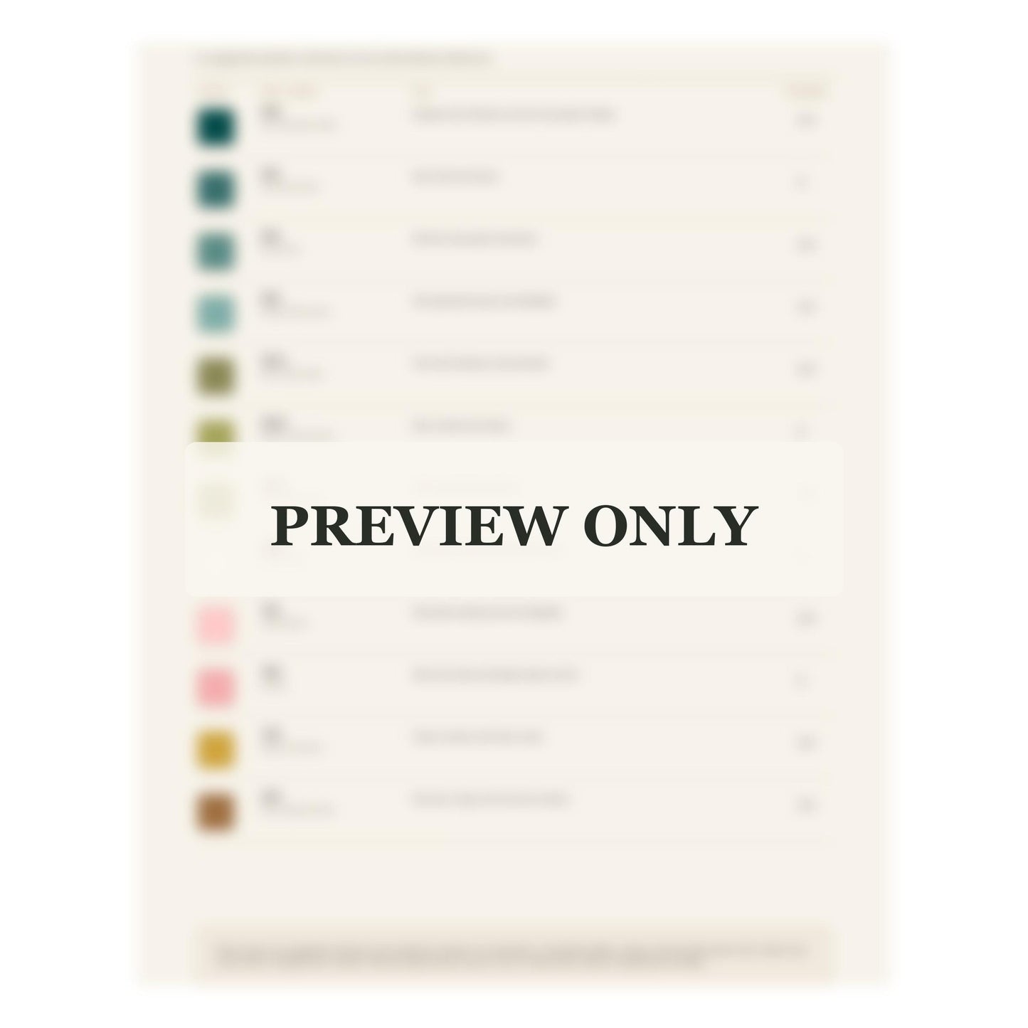Tea Garden Botanical dmc colour palette preview for the digital hand embroidery pattern and stitch guide