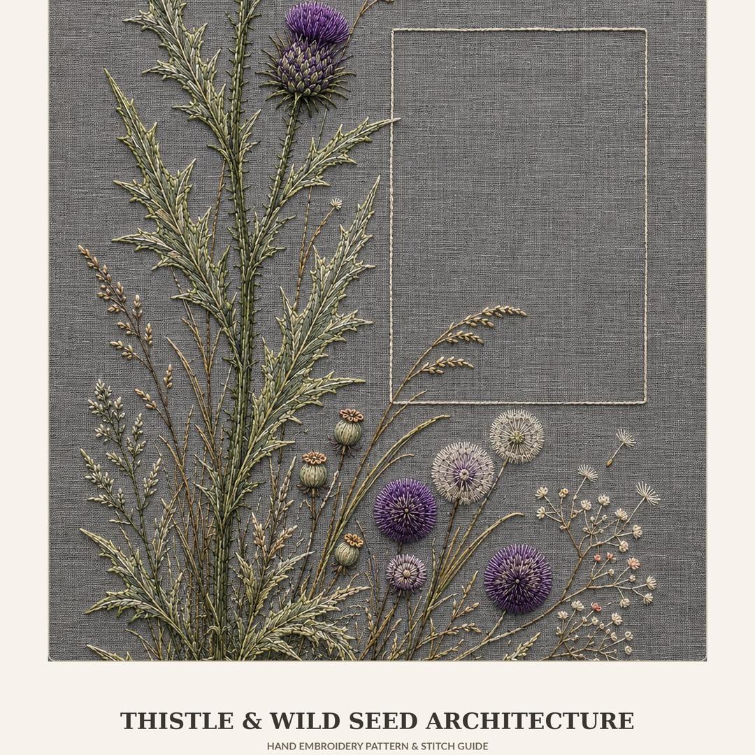 Thistle and Wild Seed Architecture pattern edition overview for the digital hand embroidery pattern and stitch guide