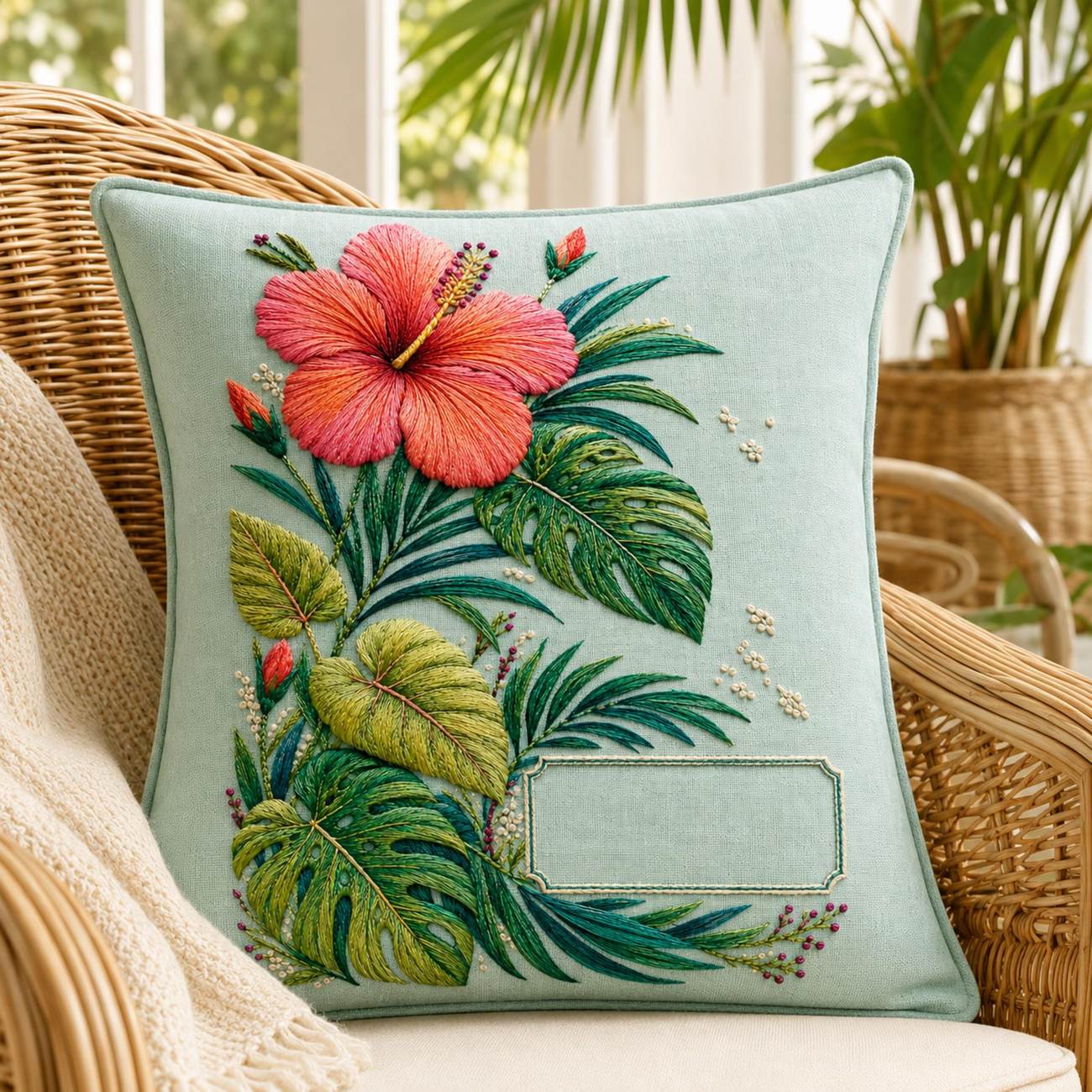 Tropical Hibiscus Foliage stitch guide preview for the digital hand embroidery pattern and stitch guide