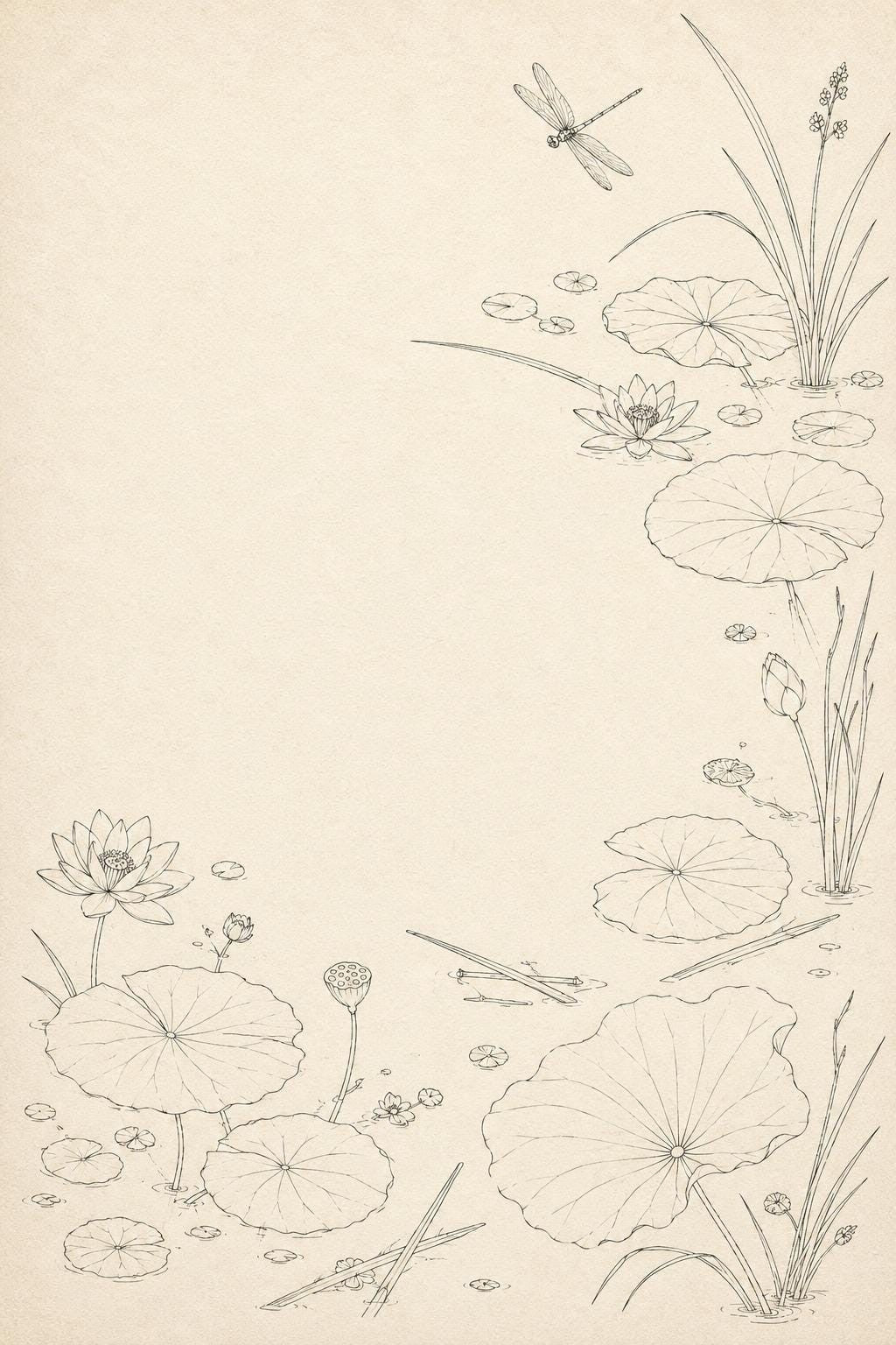 Water Garden Lotus Leaf transfer linework preview for the digital hand embroidery pattern and stitch guide
