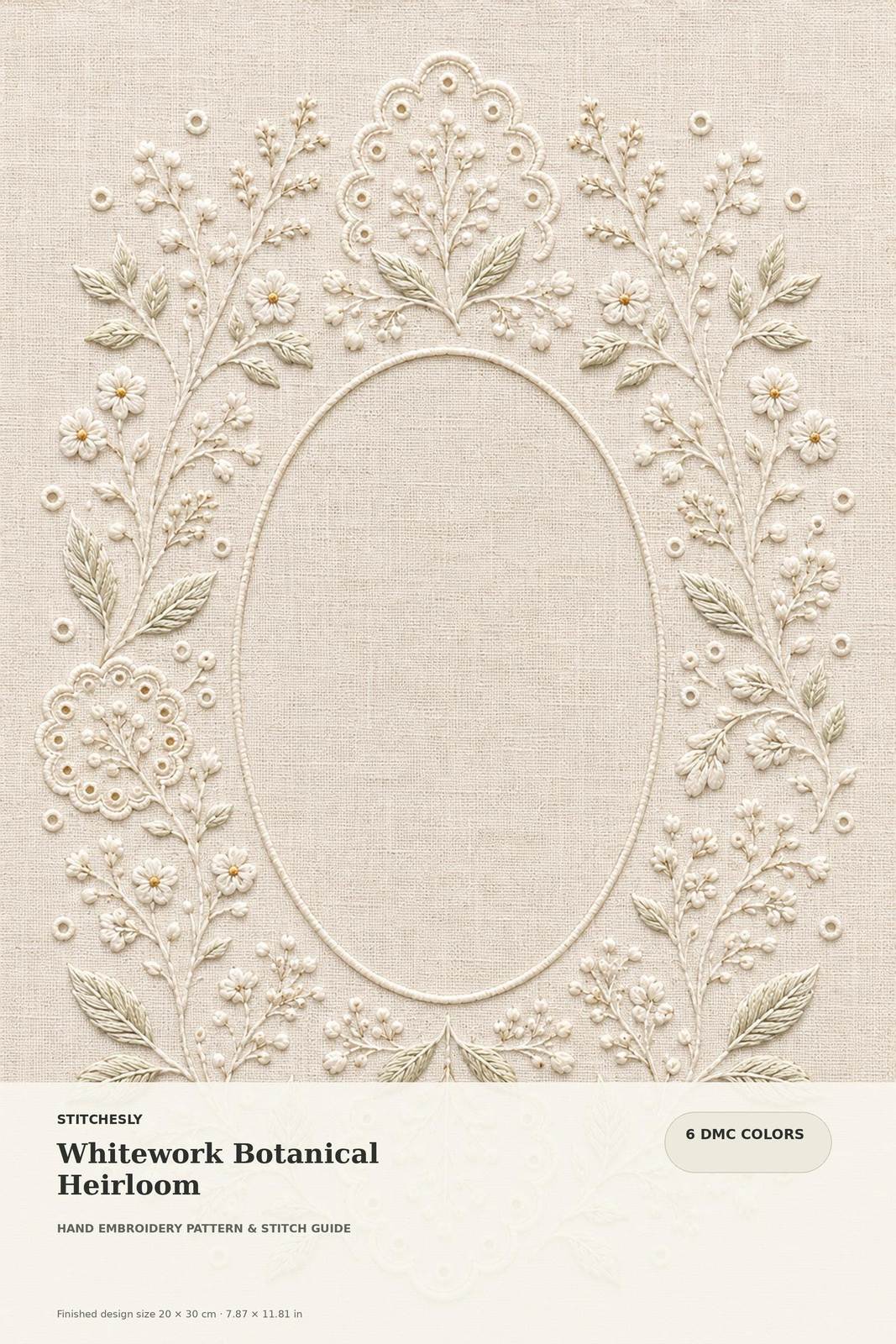 Whitework Botanical Heirloom embroidered project idea for the digital hand embroidery pattern and stitch guide