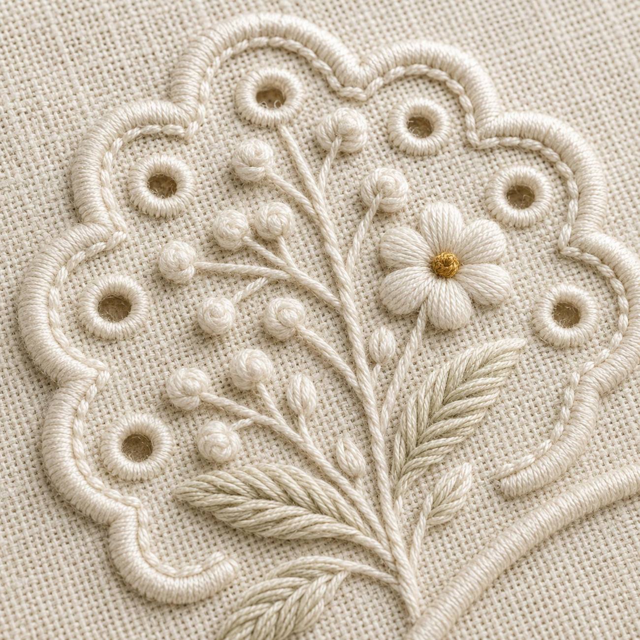 Whitework Botanical Heirloom dmc colour palette preview for the digital hand embroidery pattern and stitch guide