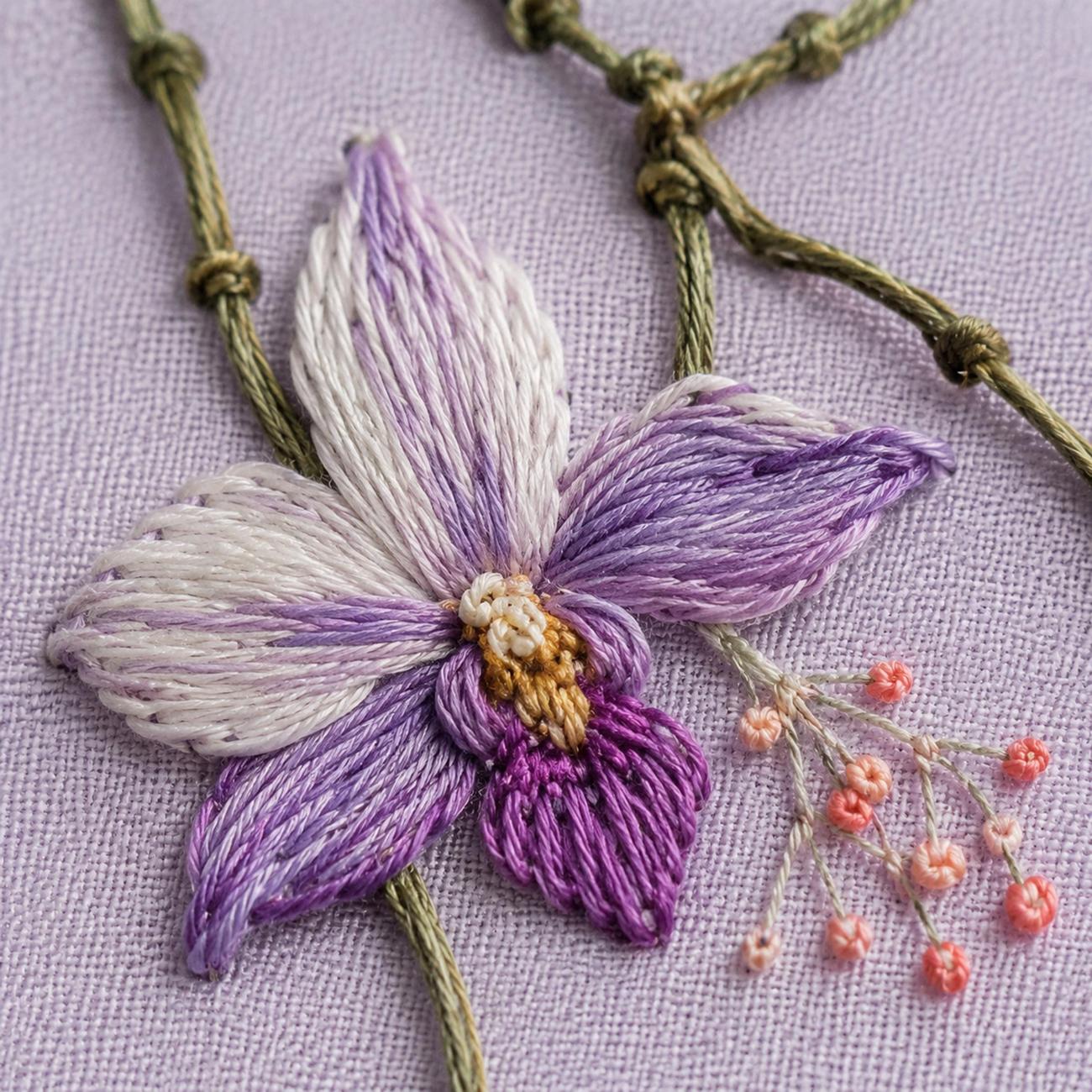 Wild Orchid Floating Stem stitch guide preview for the digital hand embroidery pattern and stitch guide