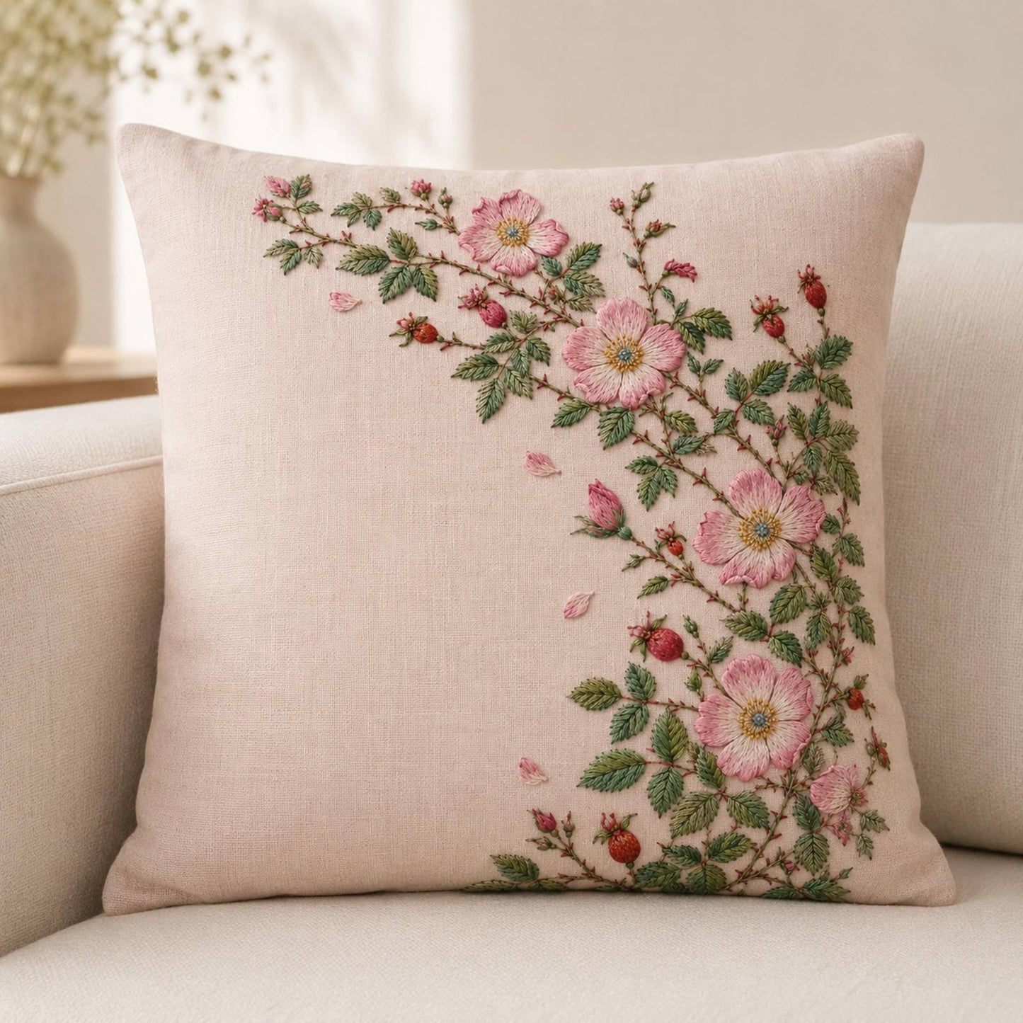 Wild Rose Hedge embroidered project idea for the digital hand embroidery pattern and stitch guide
